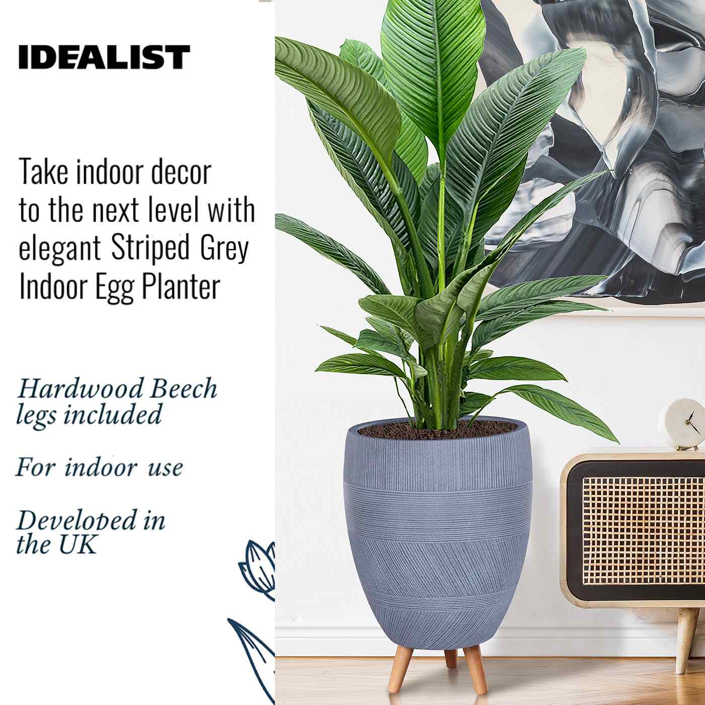 IDEALIST Lite Striped Egg Planter on Legs, Round Pot Plant Stand Indoor