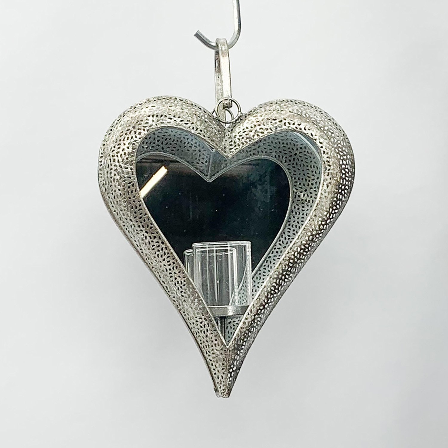 Strong Hanging Heart Metal Ornament Garden Silver Lantern by Minster