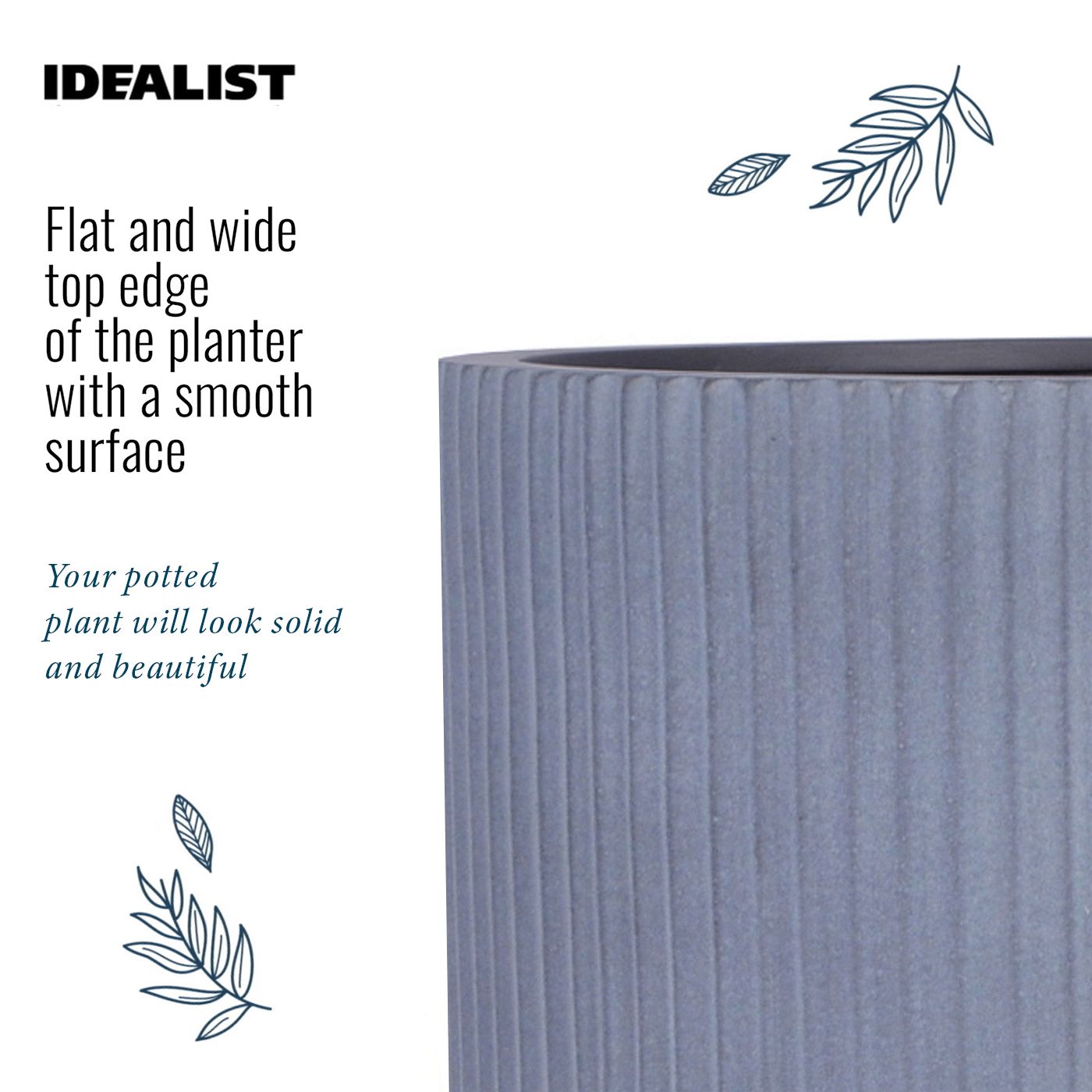 IDEALIST Lite Ribbed Cylinder Planter on Legs, Round Pot Plant Stand Indoor