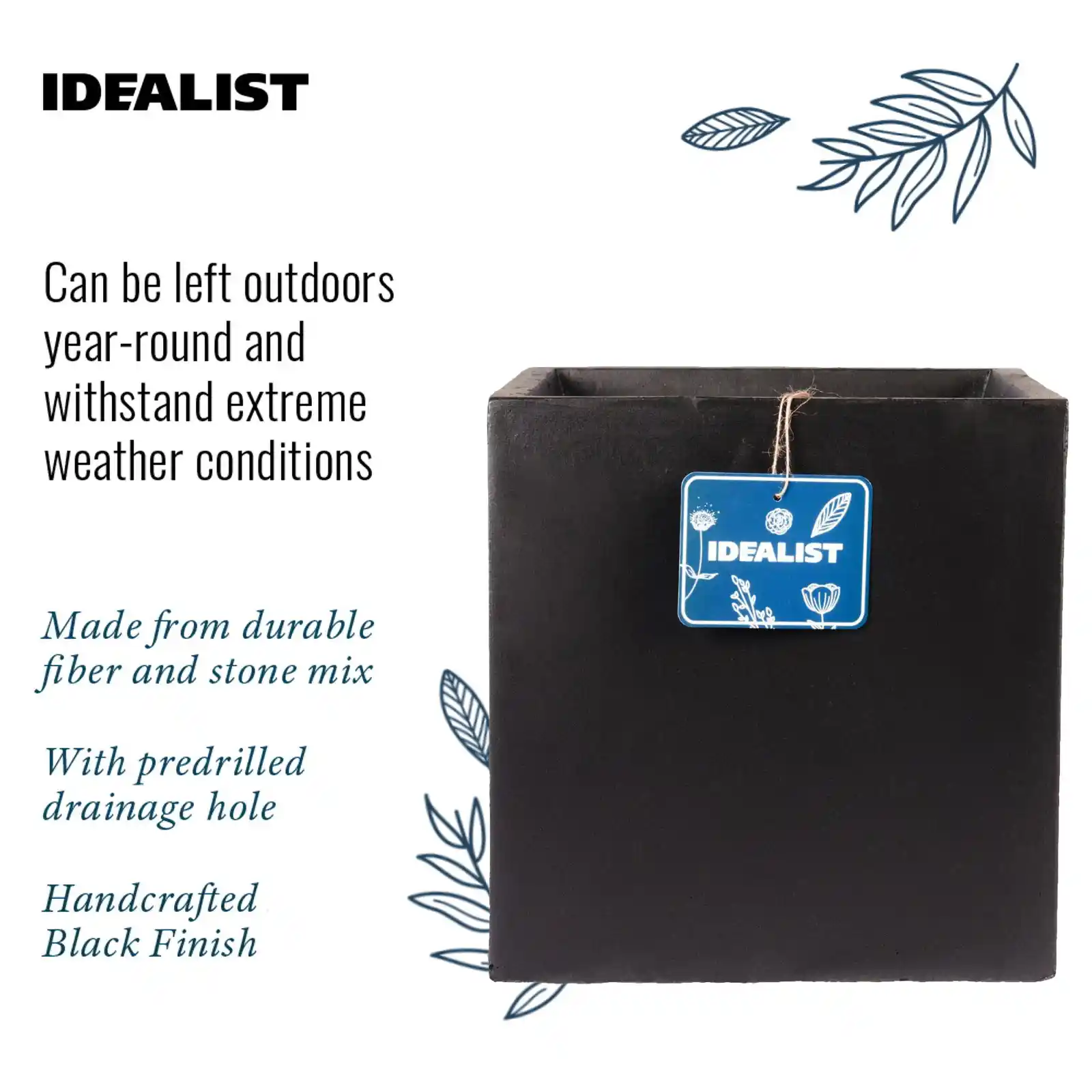 IDEALIST Lite Square Box Contemporary Light Concrete Planter