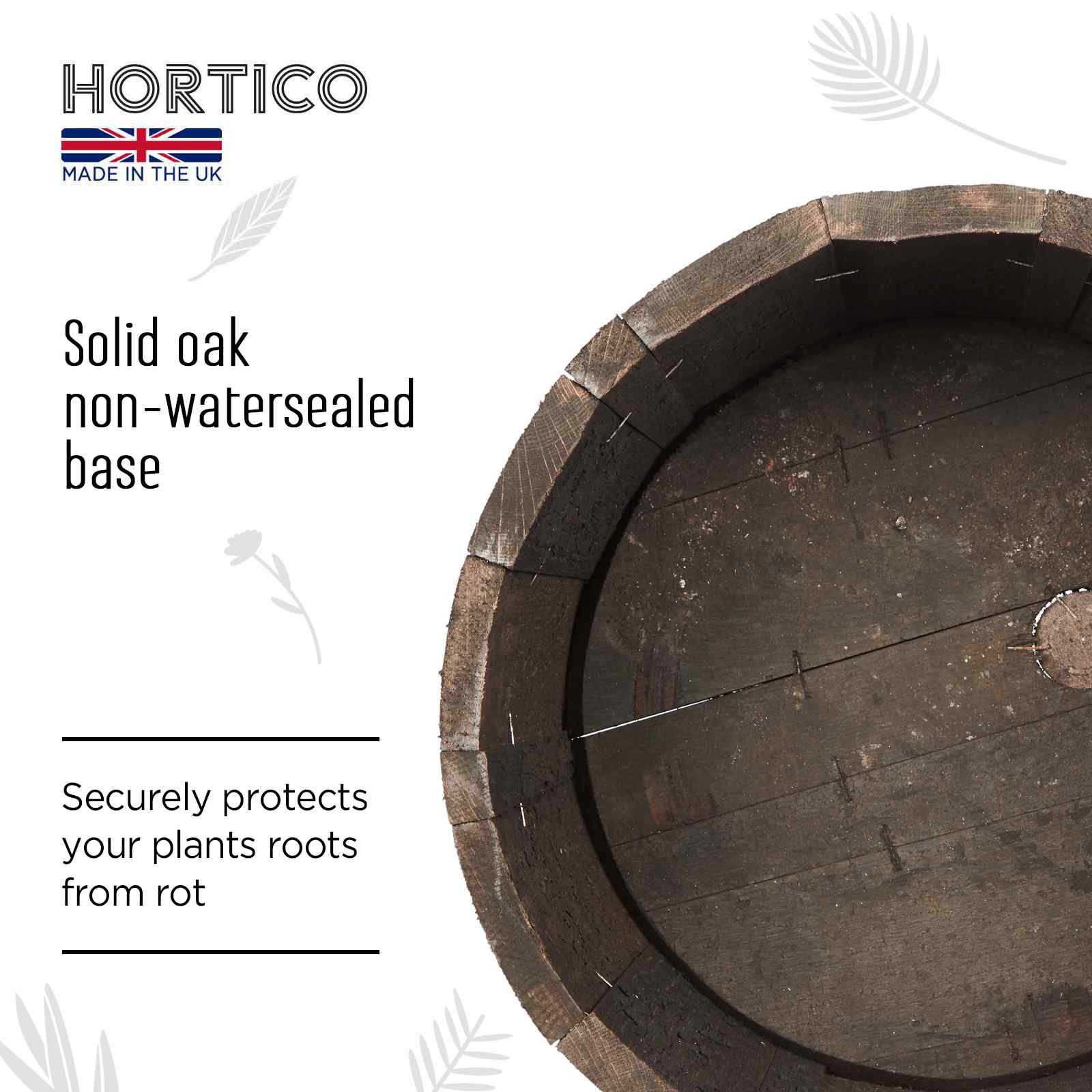 Rustic Upcycled Oak Wood Round Tub Half Barrel Outdoor Planter Made in UK by HORTICO