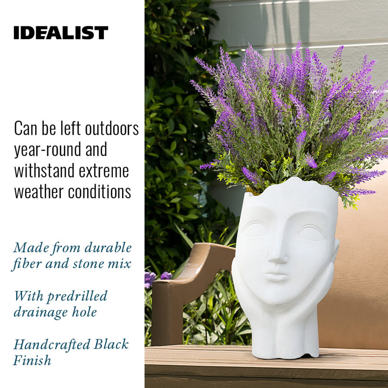 IDEALIST Oval Garden Face Planter Outdoor Head Plant Pot L27 W21 H34.5 cm, 10.2L - Picture 4 of 6