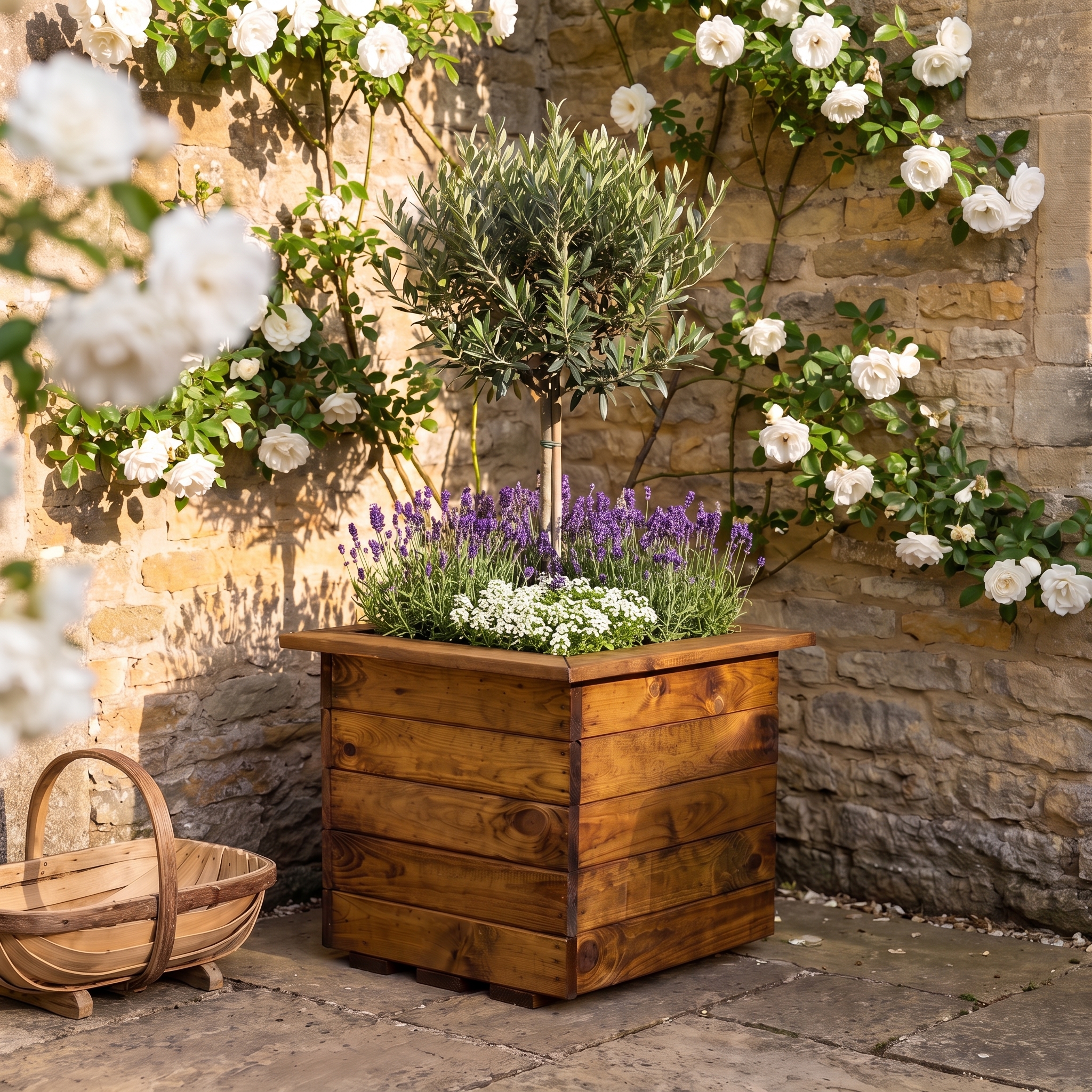 Rustic Scandinavian Redwood Square Outdoor Planter Made in UK by HORTICO