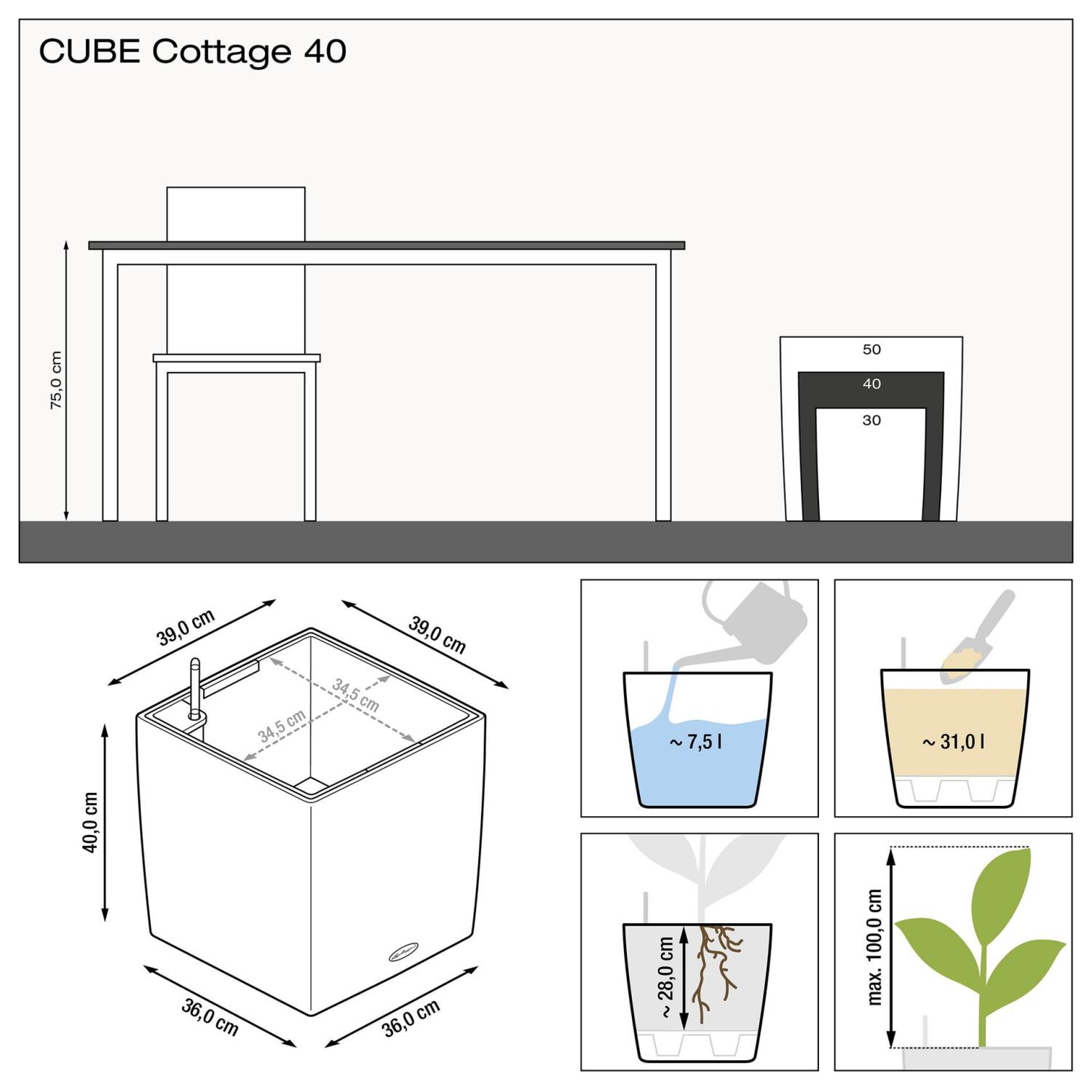 LECHUZA CUBE Cottage Square Poly Resin Self-watering Planter