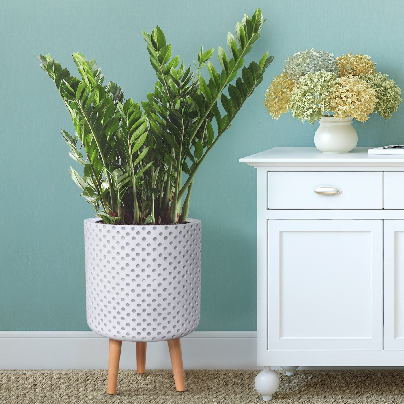 IDEALIST Lite Dotted Style Planter on Legs, Round Plant Pot Indoor