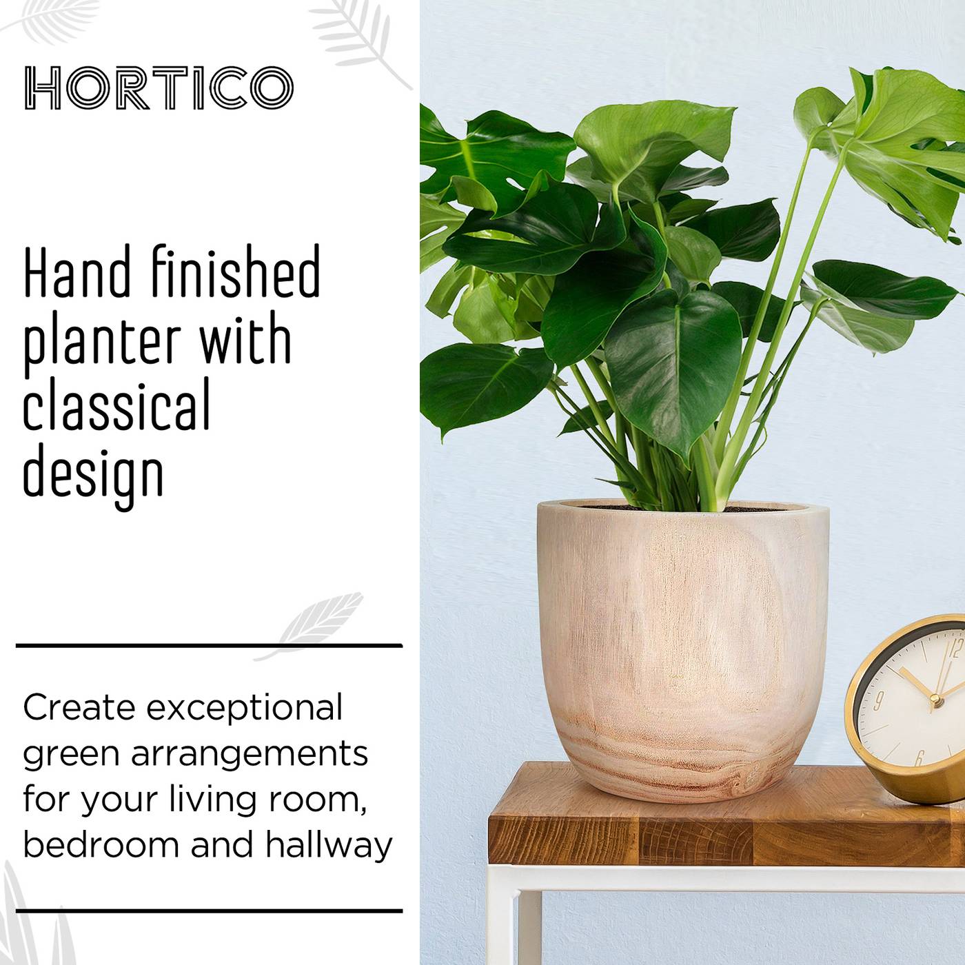 HORTICO RADIAL Wooden House Planter Round Indoor Plant Pot for House Plants with Waterproof Liner