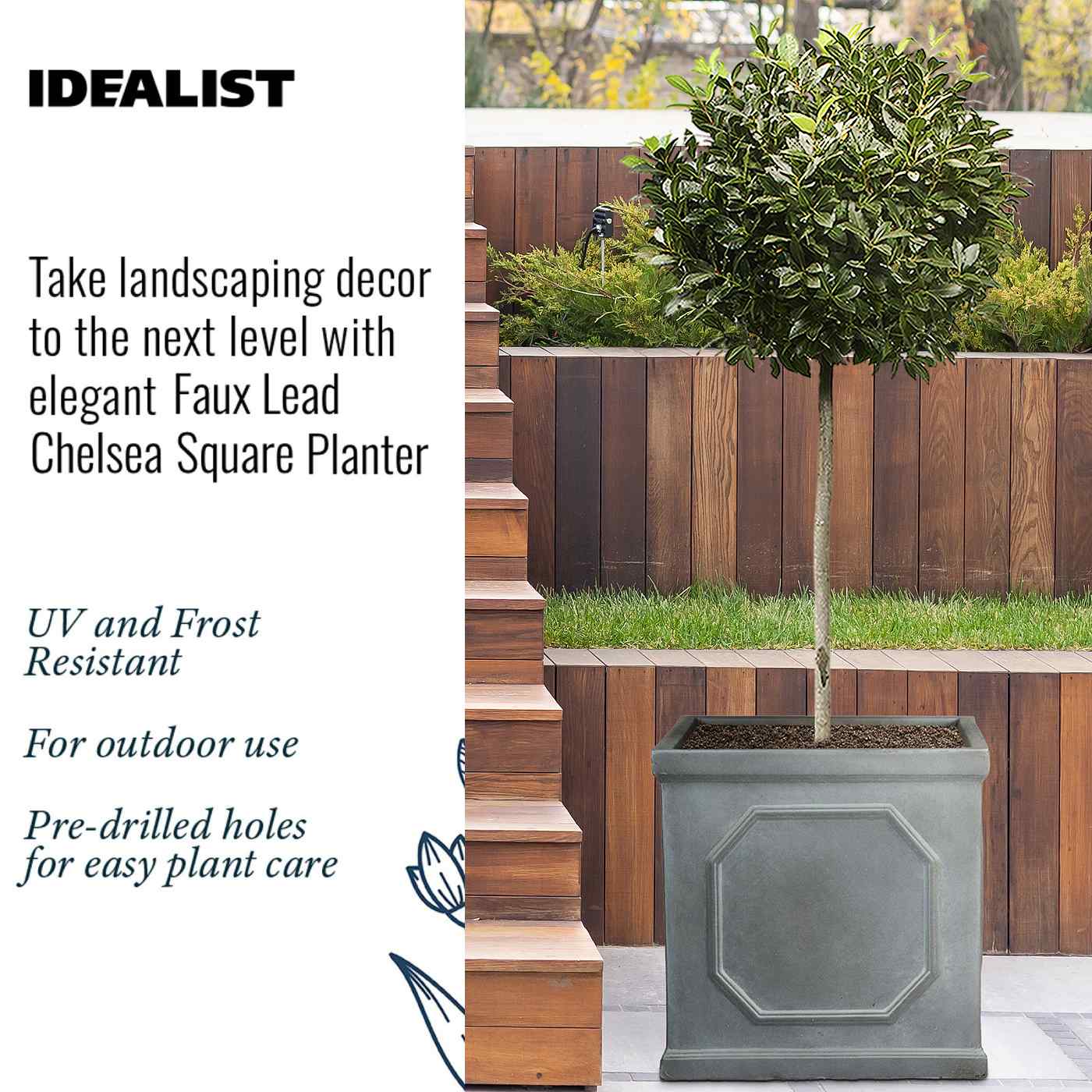 IDEALIST Lite Faux Lead Chelsea Box Square Light Concrete Planter