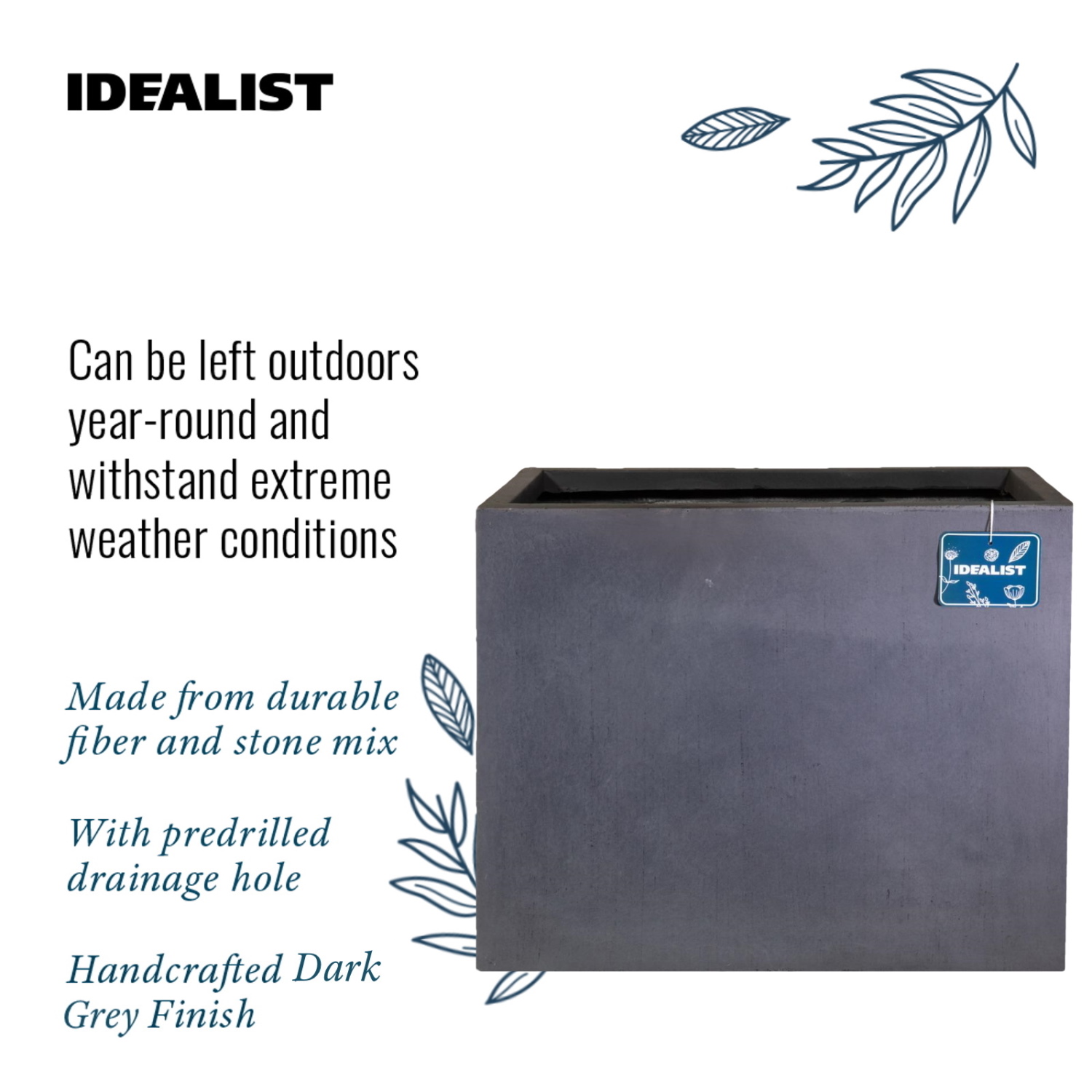 IDEALIST Lite Contemporary Light Concrete Trough Planter Set