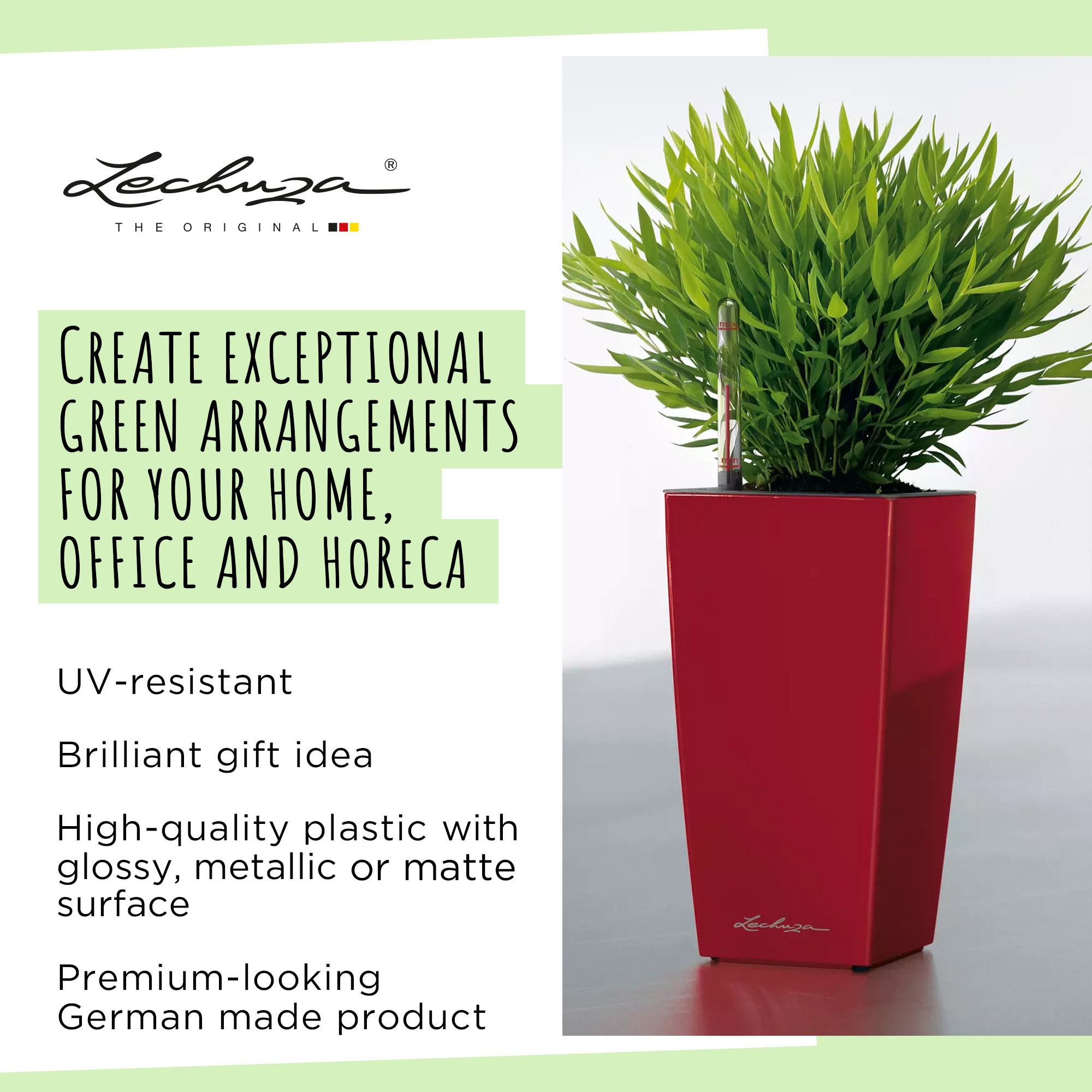 LECHUZA CUBI Square Poly Resin Indoor Self-watering Planter