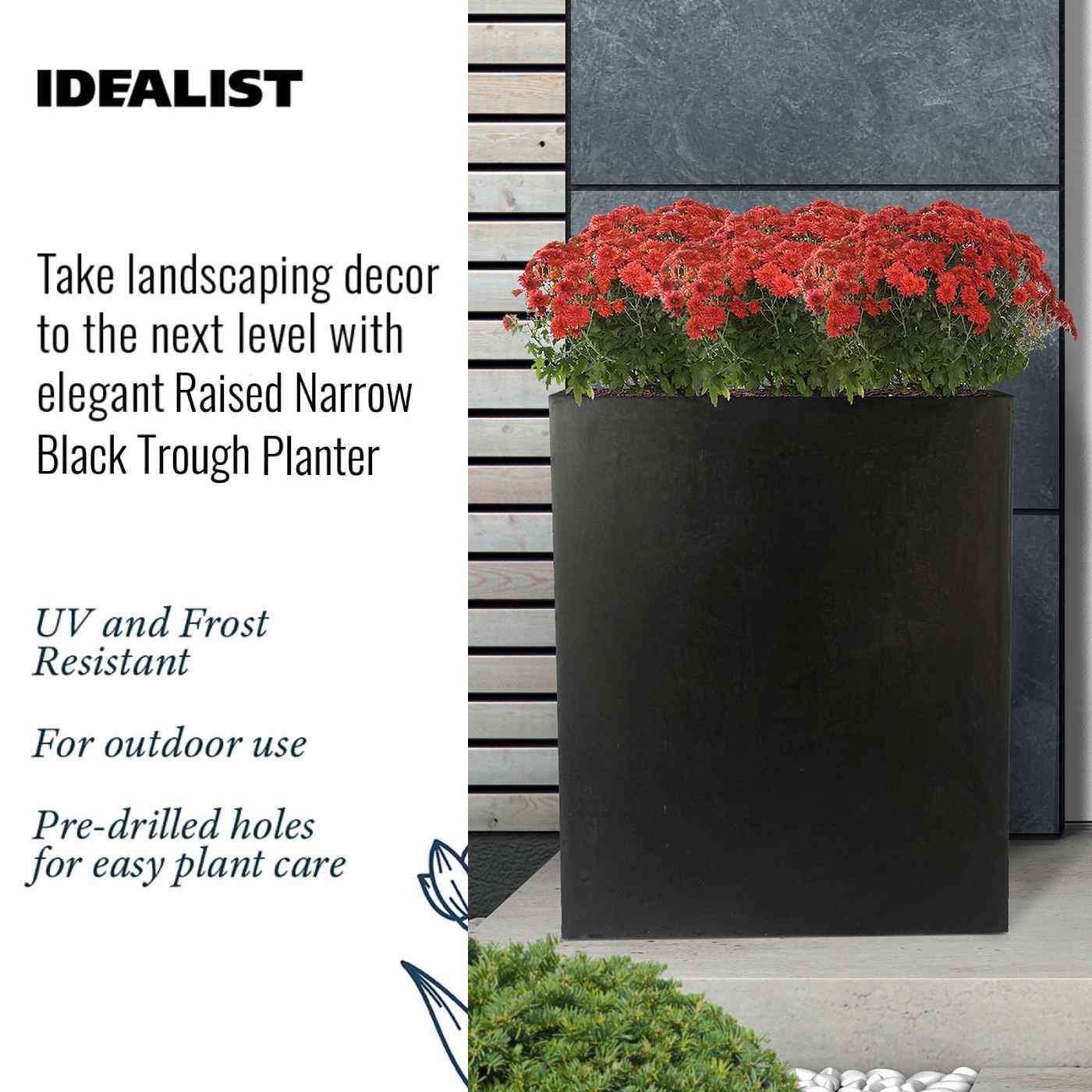 IDEALIST Lite Narrow Contemporary Light Concrete Trough Planter