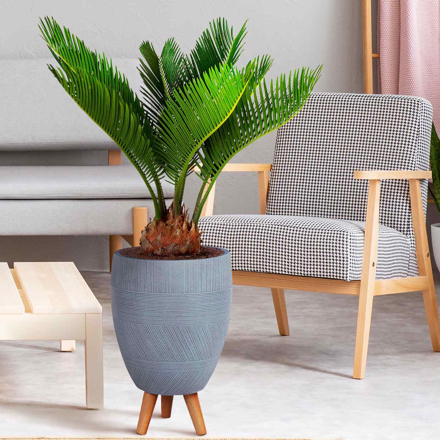 IDEALIST Lite Striped Egg Planter on Legs, Round Pot Plant Stand Indoor