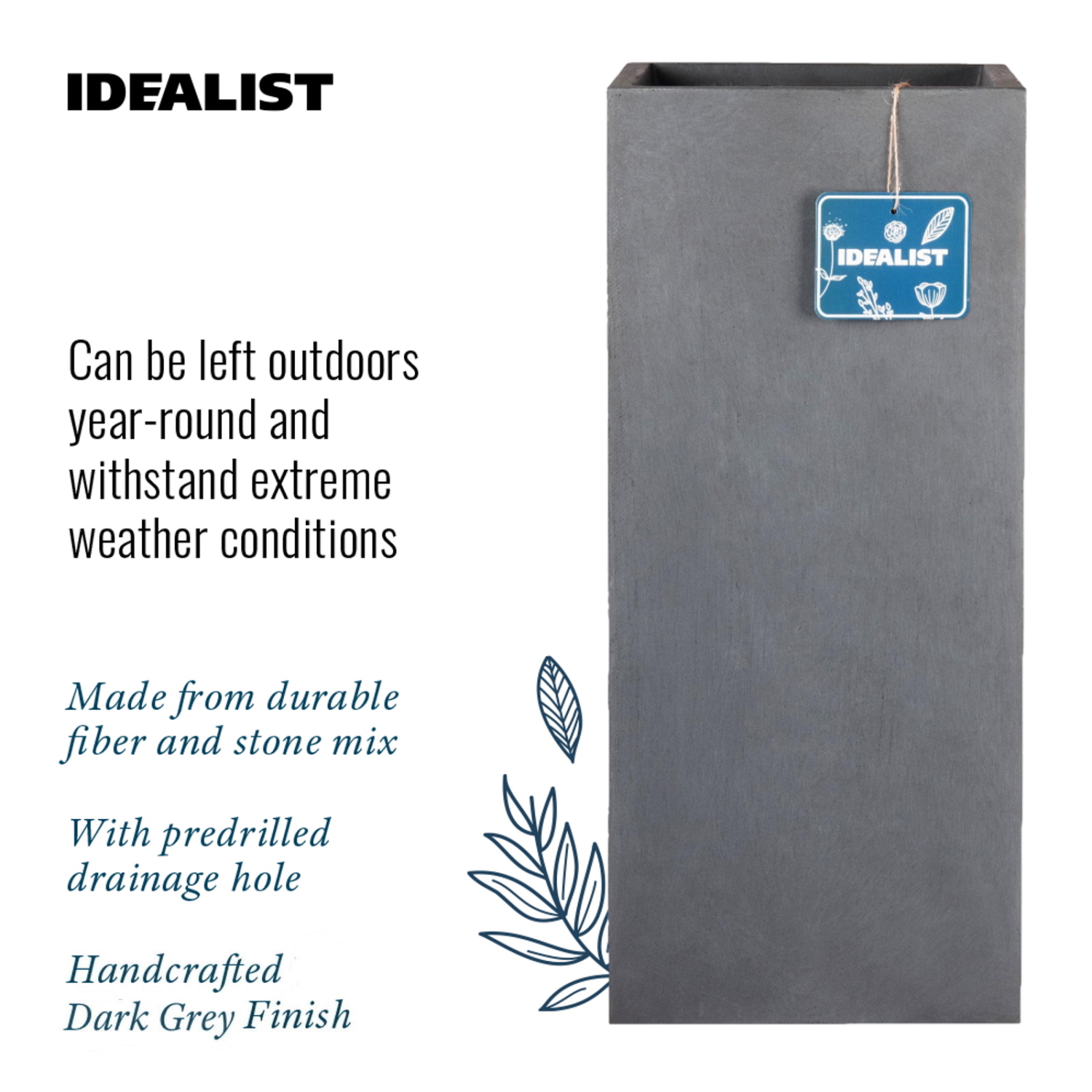IDEALIST Lite Tall Square Contemporary Light Concrete Planter Set