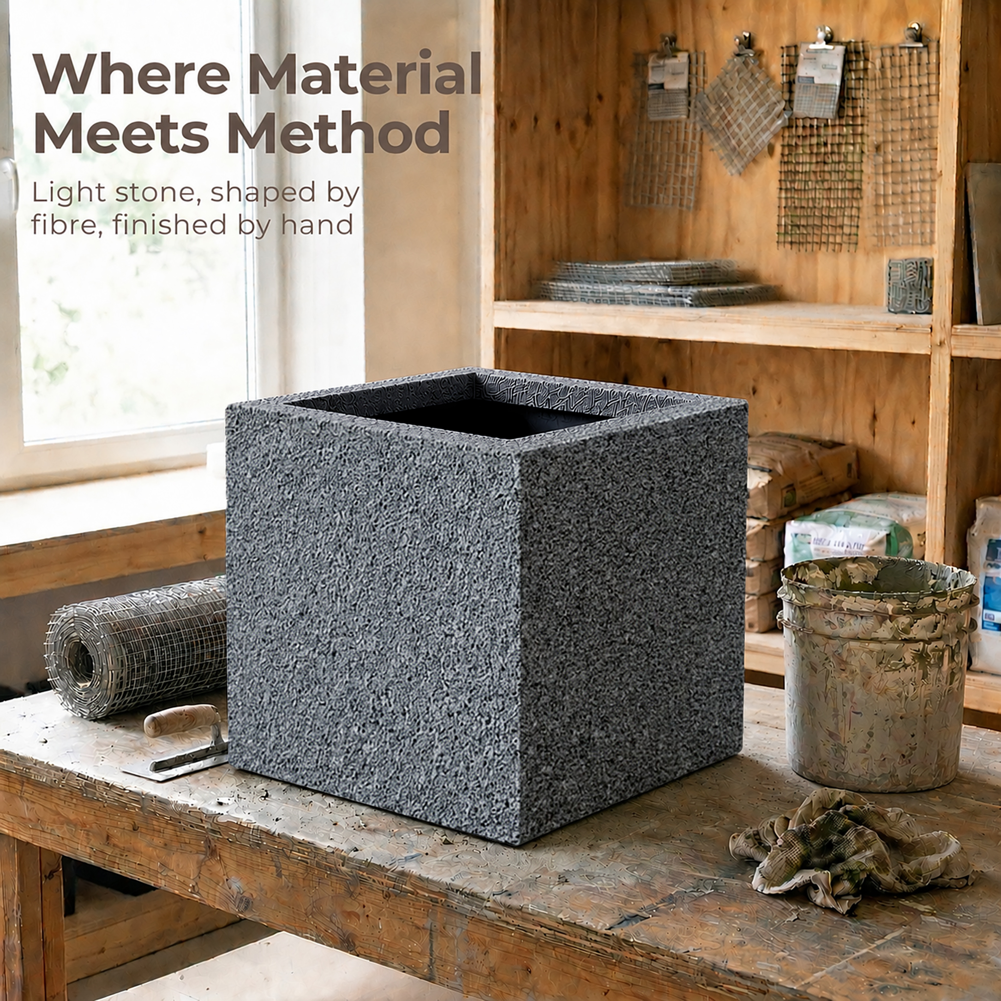 IDEALIST Lite Textured Concrete Effect Square Outdoor Planter