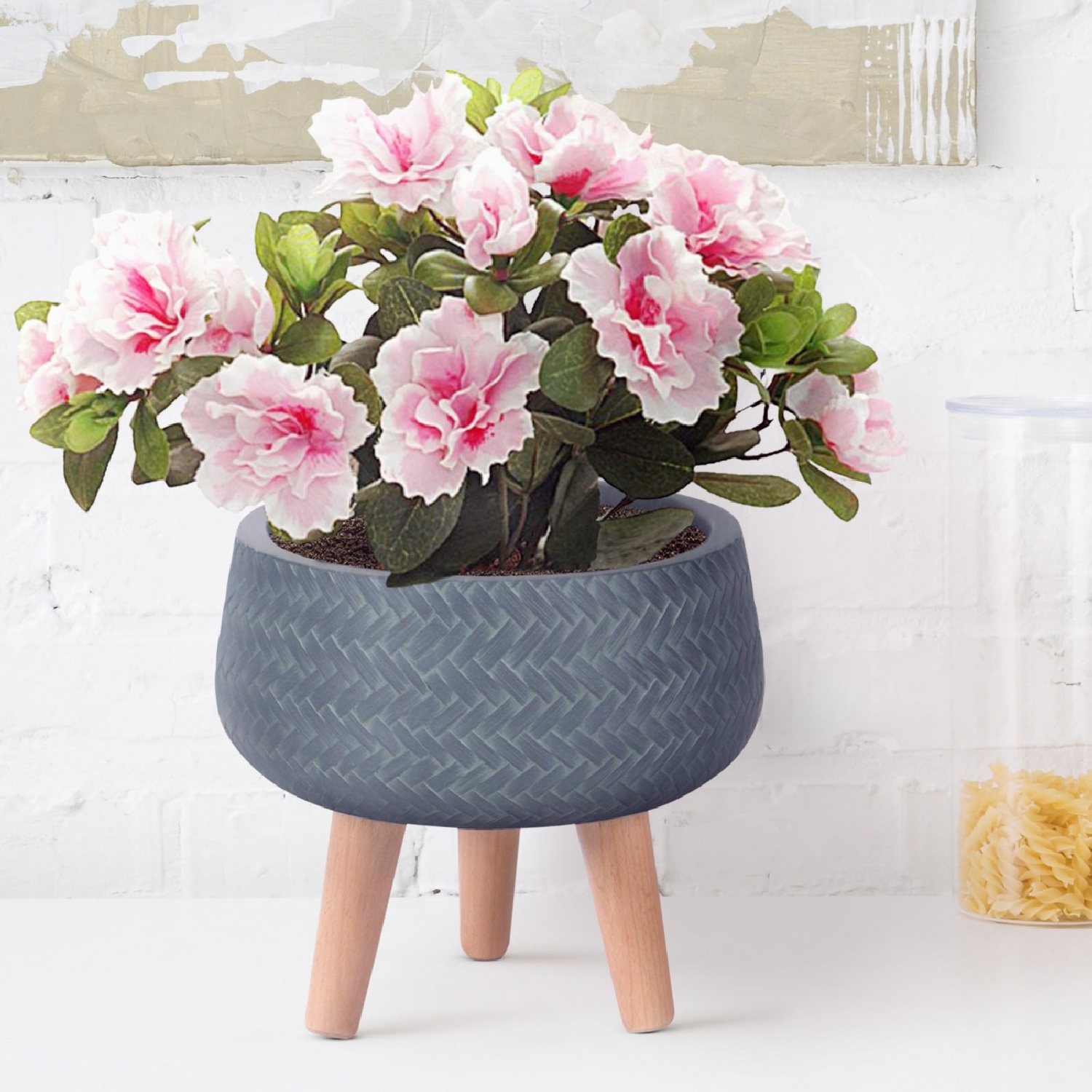 IDEALIST Lite Plaited Style Bowl Planter on Legs, Round Pot Plant Stand Indoor