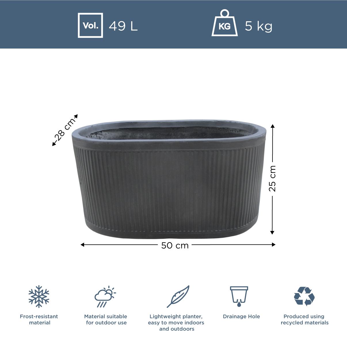 IDEALIST Lite Vertical Ribbed Vintage Style Oval Trough Planter