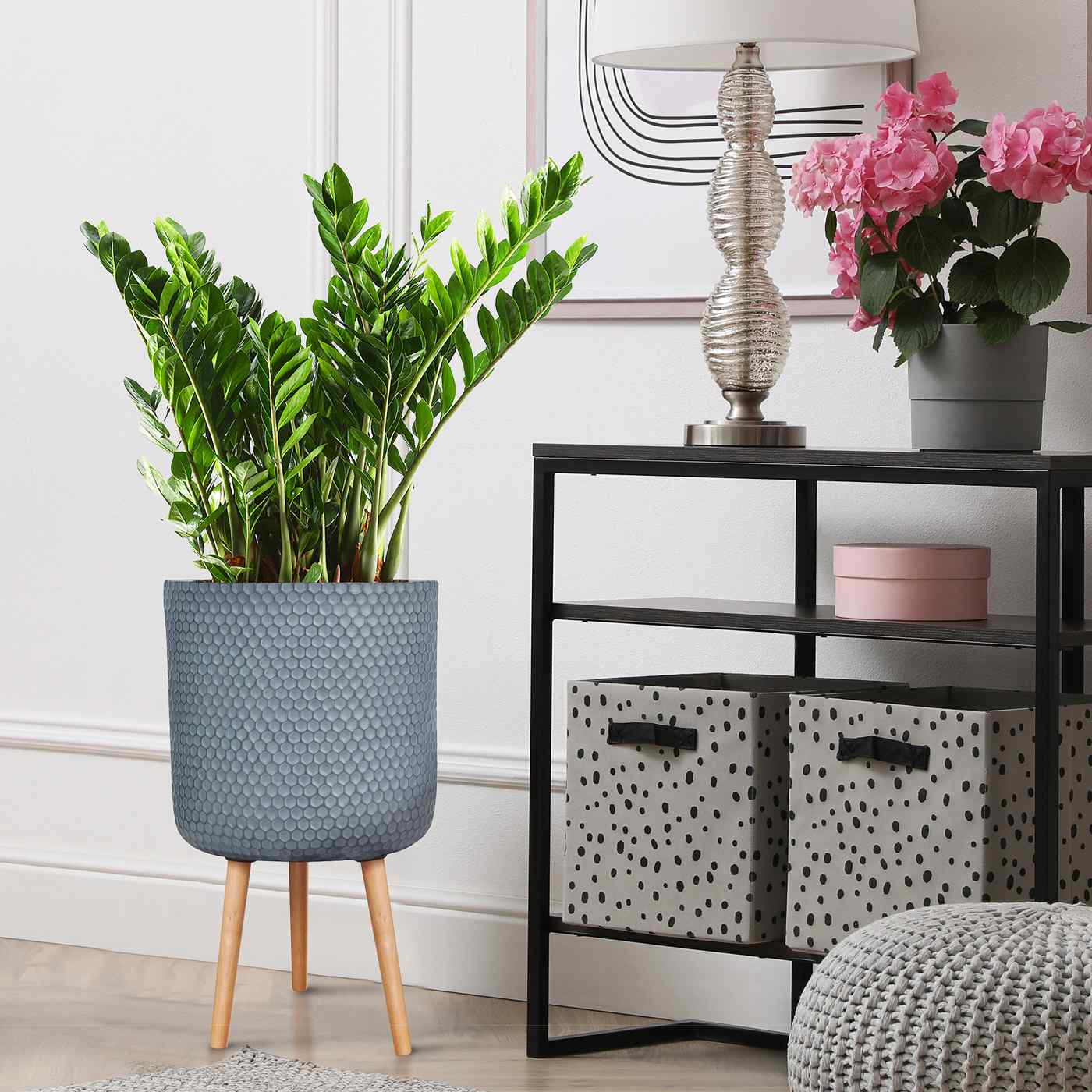 IDEALIST Lite Honeycomb Style Cylinder Planter on Legs, Round Pot Plant Stand Indoor