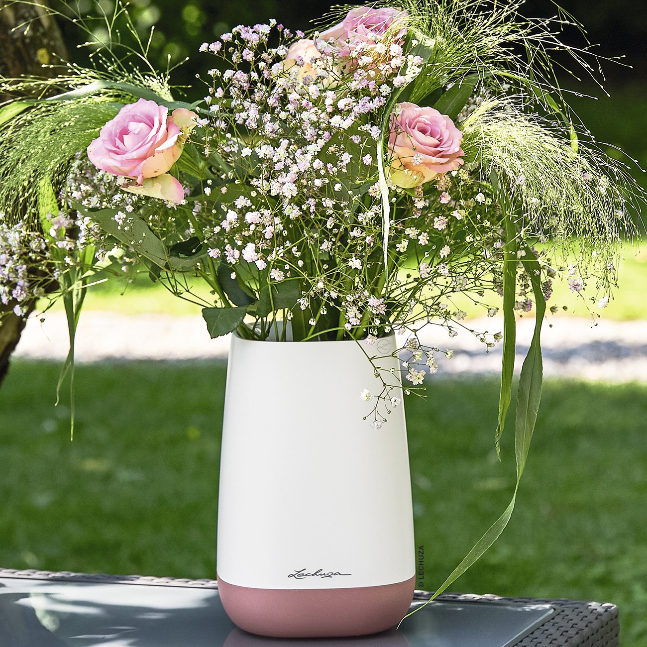 LECHUZA YULA Flower Tall Square Poly Resin Indoor Planter