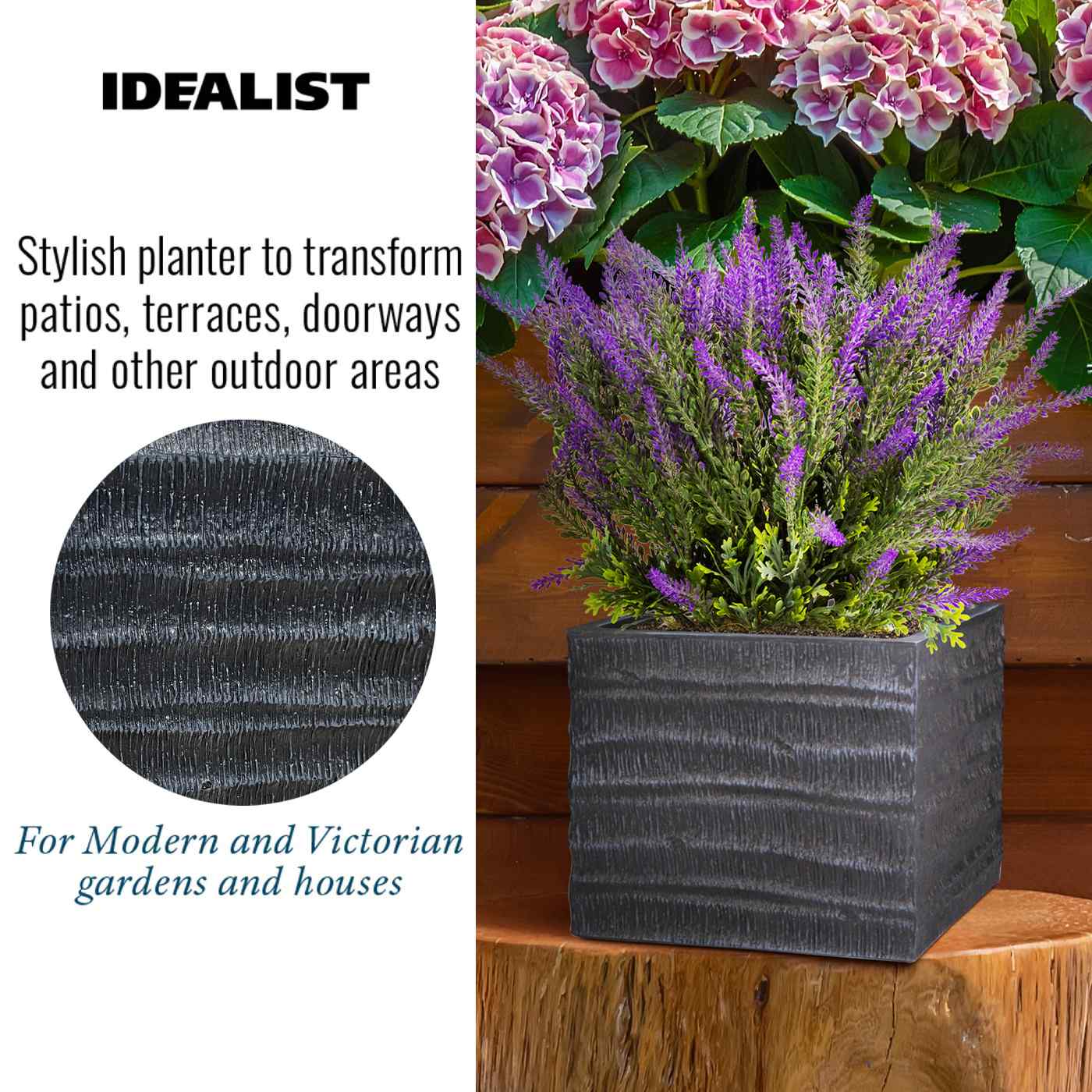 IDEALIST Lite Straw Ribbed Square Outdoor Planter