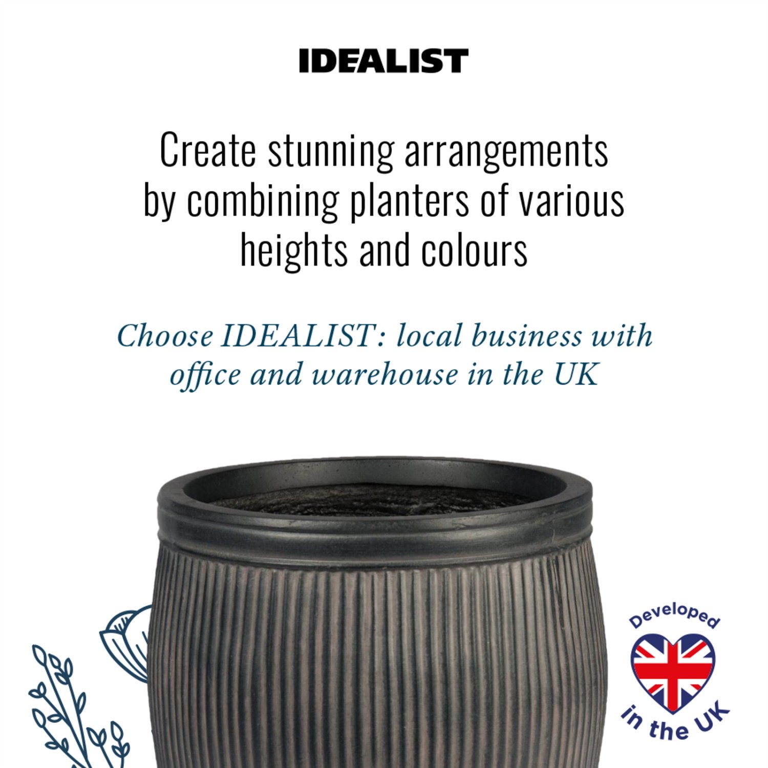 IDEALIST Lite Vertical Ribbed Vintage Style Barrel Round Planter