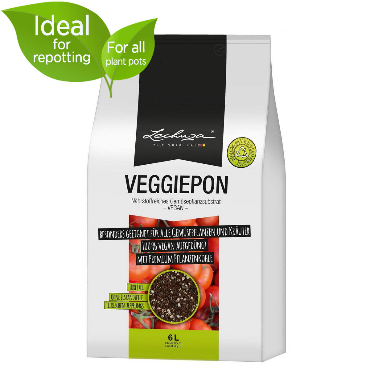 LECHUZA VEGGIEPON Organic Peat-Free Potting Compost for Vegetables Growing