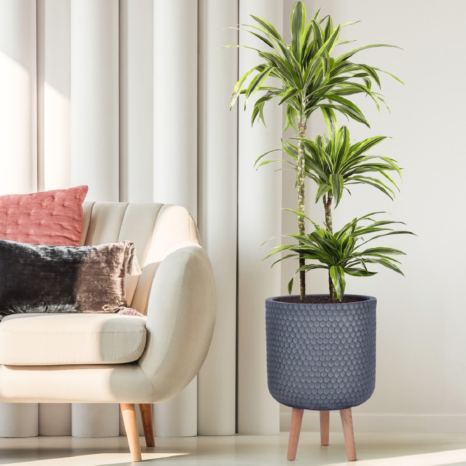 IDEALIST Lite Honeycomb Style Cylinder Planter on Legs, Round Pot Plant Stand Indoor