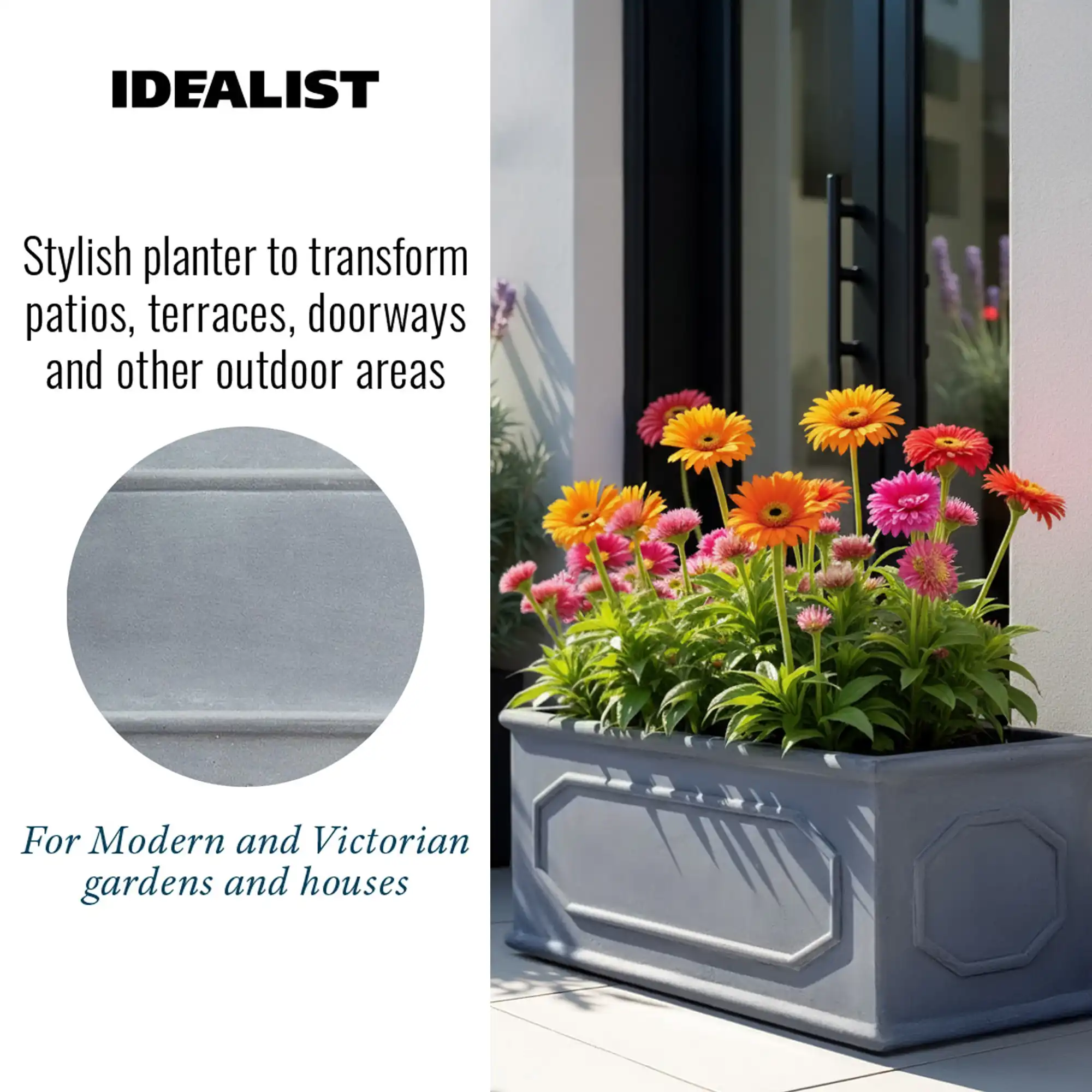 IDEALIST Lite Faux Lead Chelsea Light Concrete Through Planter