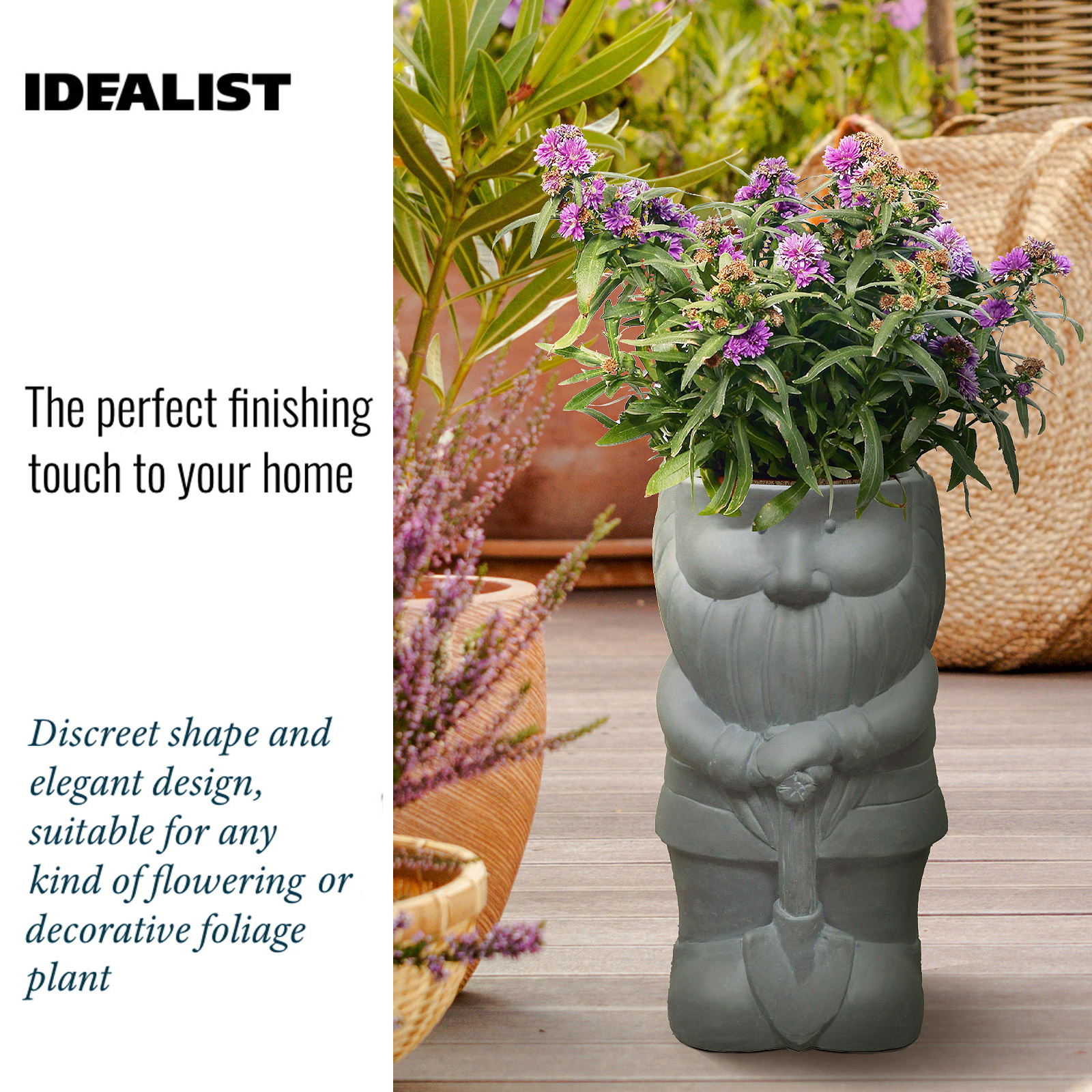 IDEALIST Lite Gnome with a Shovel Oval Plant Pot Outdoor