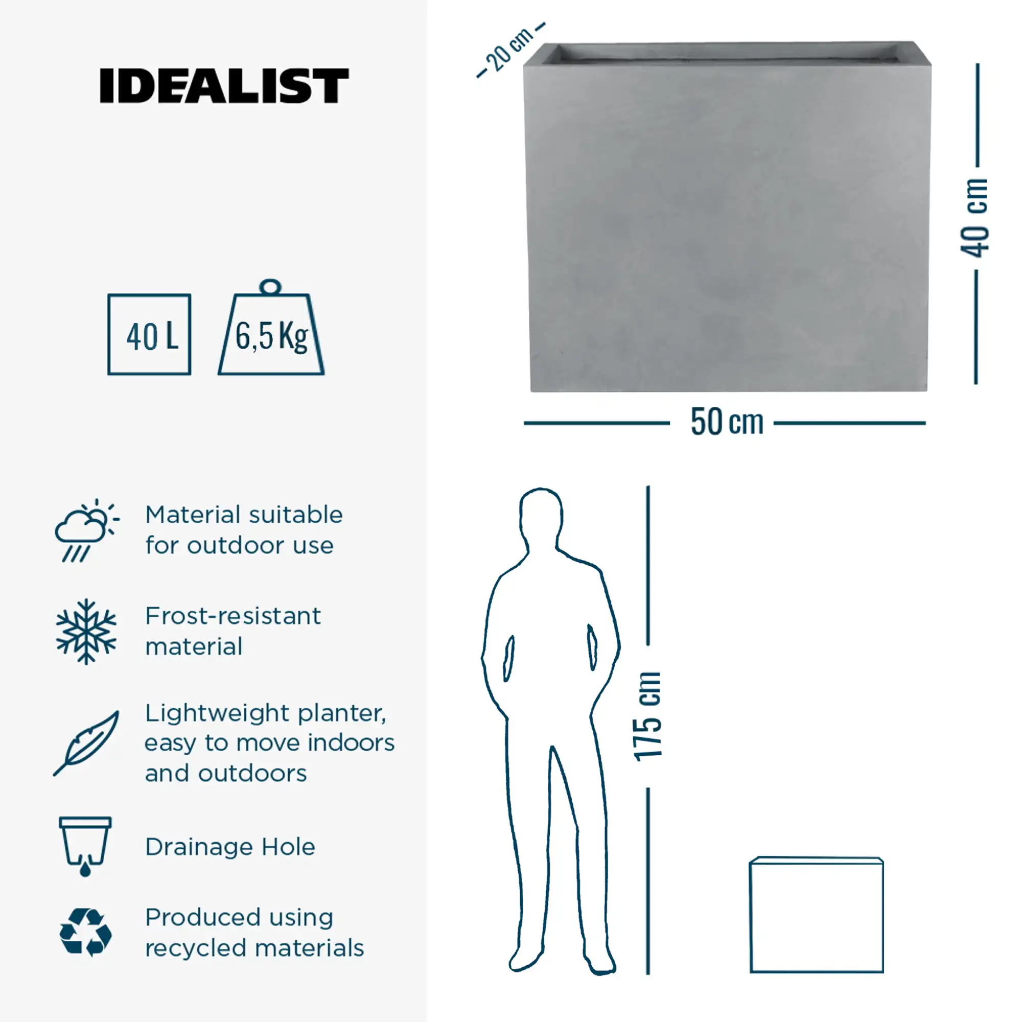 IDEALIST Lite Contemporary Light Concrete Trough Planter