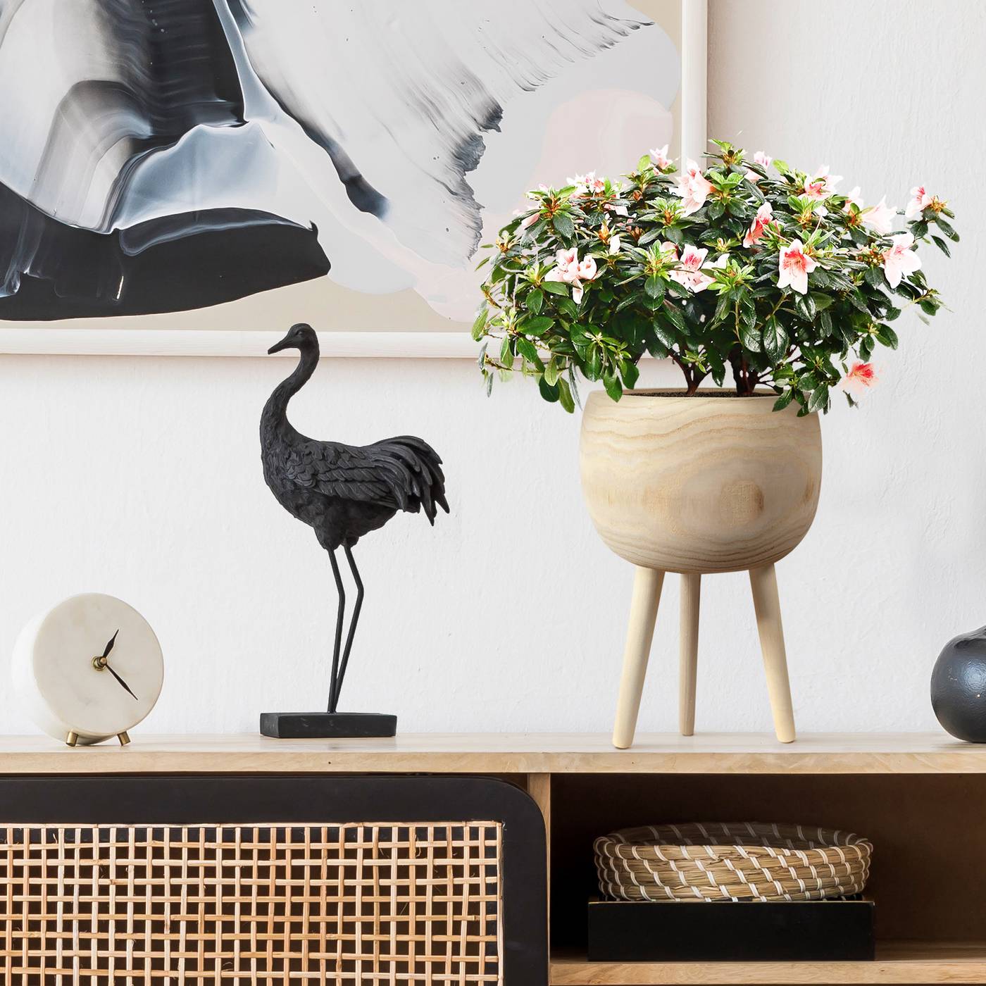 HORTICO TREND Wooden House Planter with Legs, Tall Indoor Plant Pot Stand with Waterproof Liner