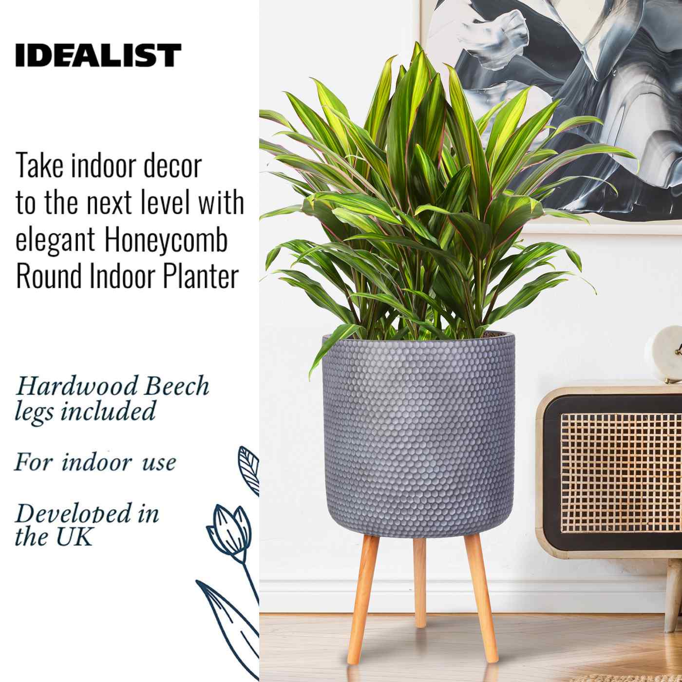 IDEALIST Lite Honeycomb Style Cylinder Planter on Legs, Round Pot Plant Stand Indoor