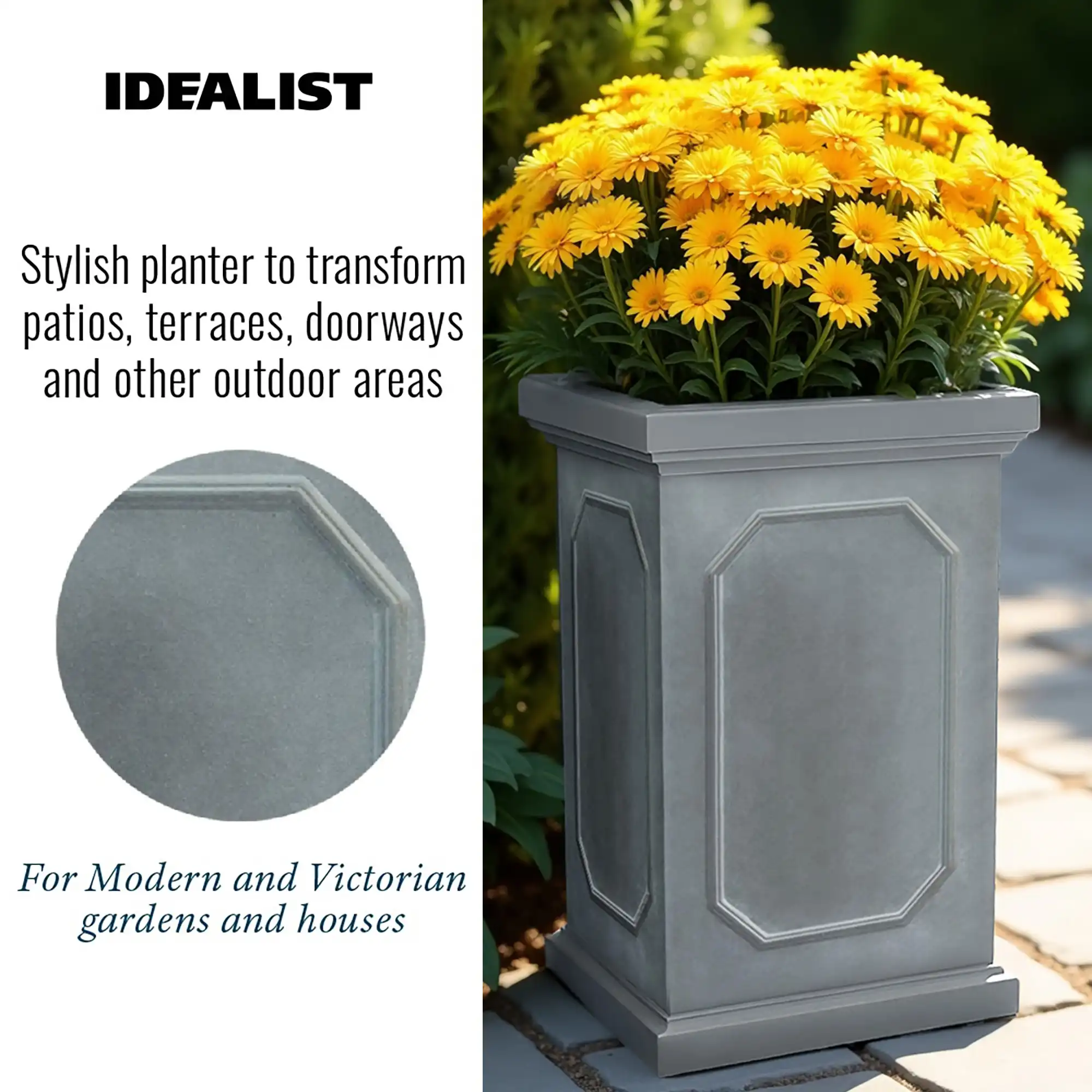 IDEALIST Lite Faux Lead Chelsea Light Concrete Tall Square Planter