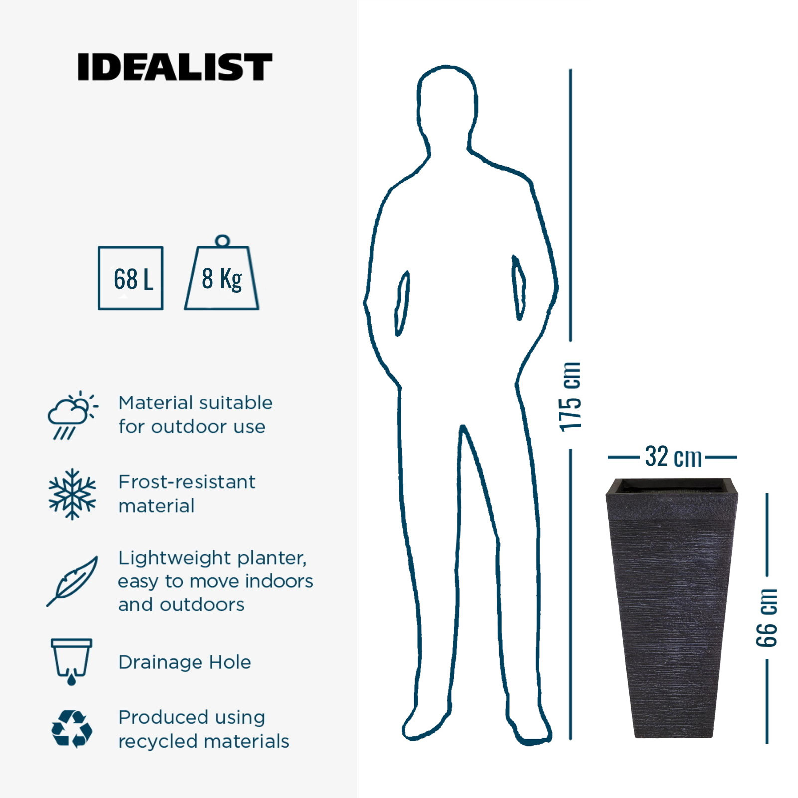 IDEALIST Lite Ribbed Light Concrete Tapered Planter