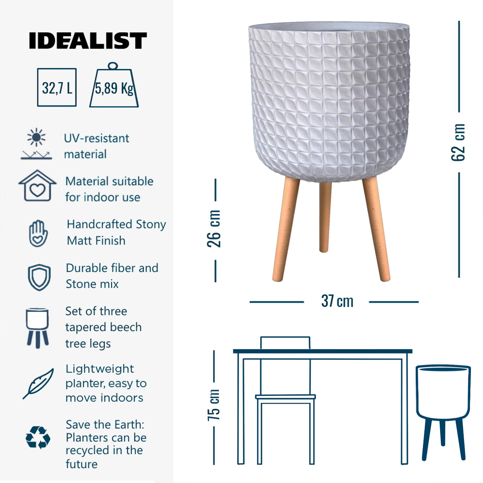 IDEALIST Lite Faceted Effect Planter on Legs