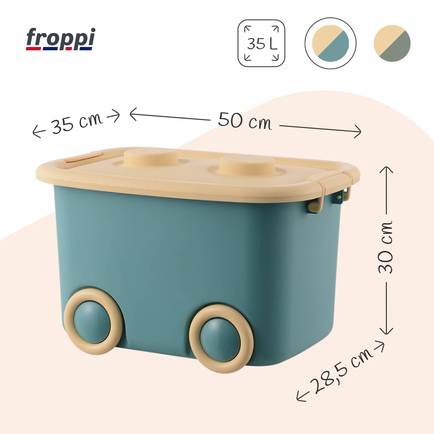 Stackable Plastic Kids Toy Storage Box with Lid and Wheels by Froppi Stackable Plastic Kids Toy Storage Box with Lid and Wheels by Froppi