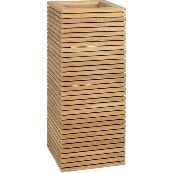 Modulo Pedestal Natural Teak Square Tall Polystone Indoor Planter