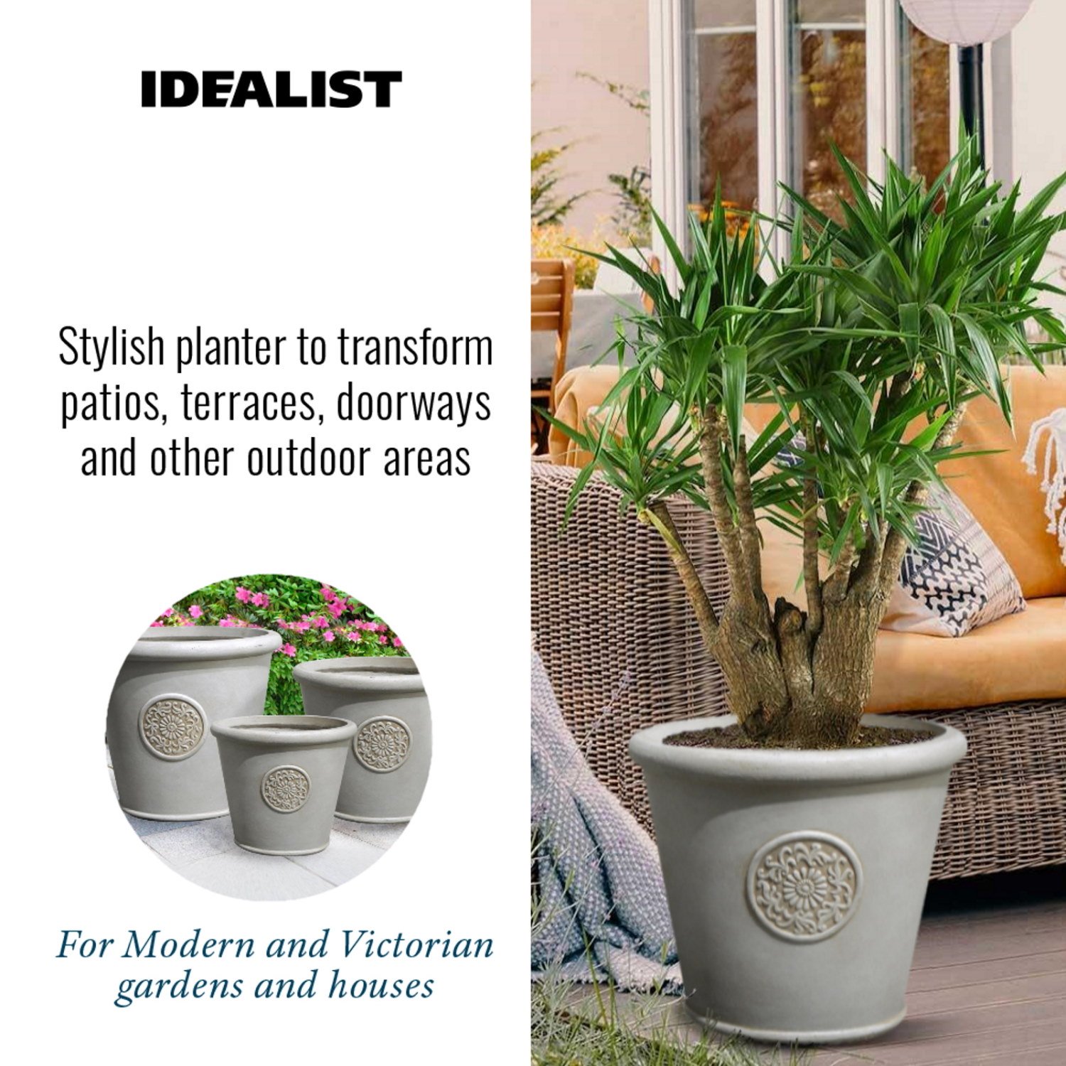 IDEALIST Lite Rustic Style Rolled Rim Wide Vase Outdoor Planter