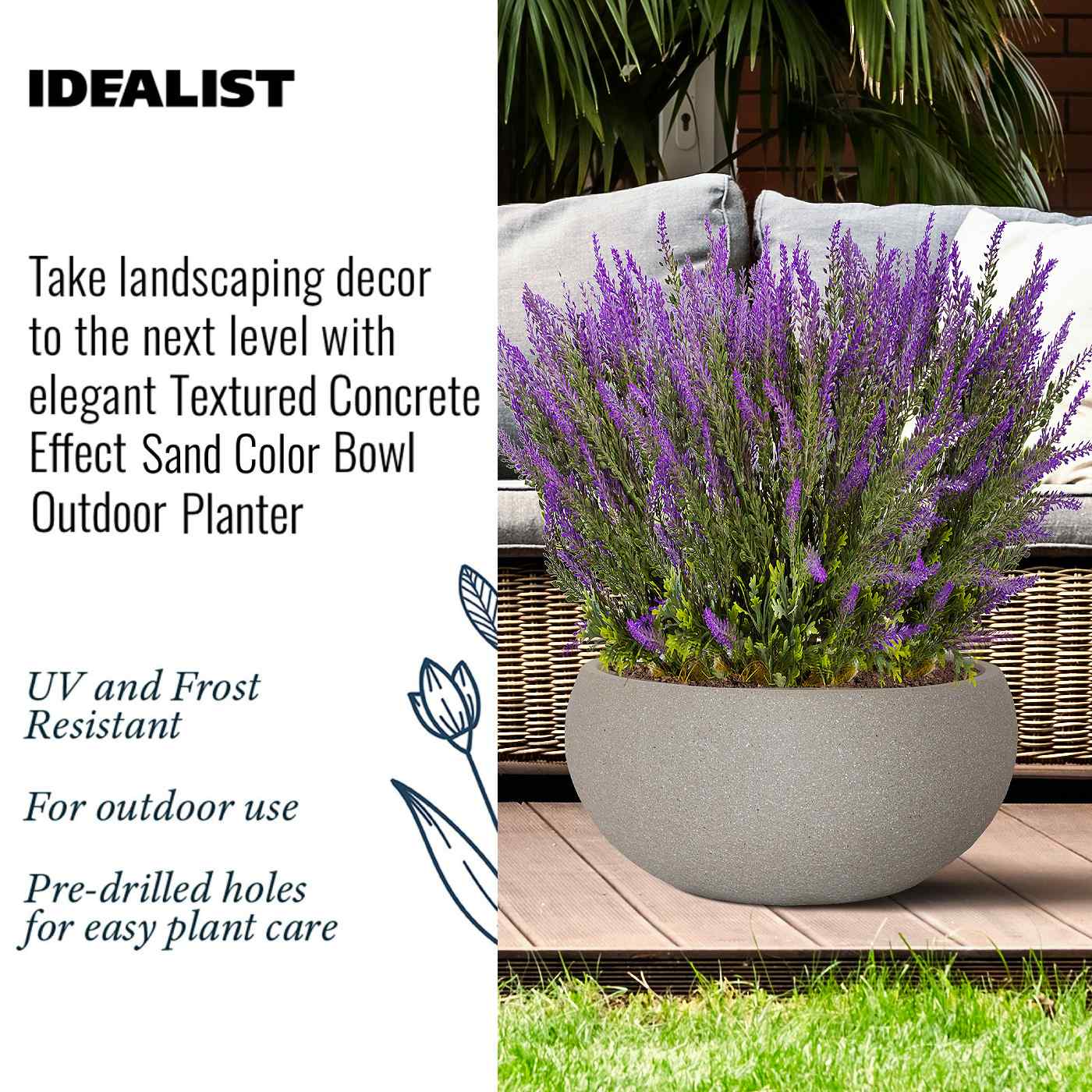 IDEALIST Lite Textured Concrete Effect Bowl Outdoor Planter