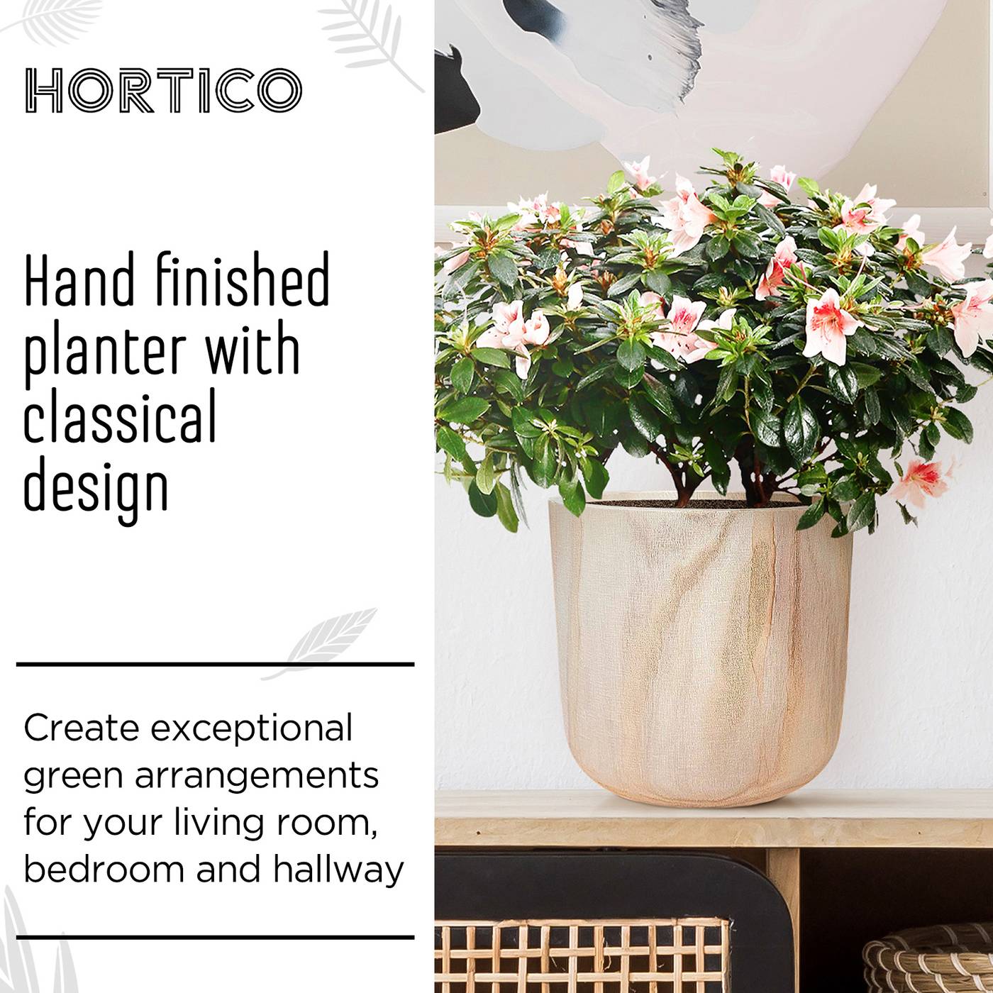 HORTICO CRAFT Wooden House Planter Round Indoor Plant Pot for House Plants with Waterproof Liner