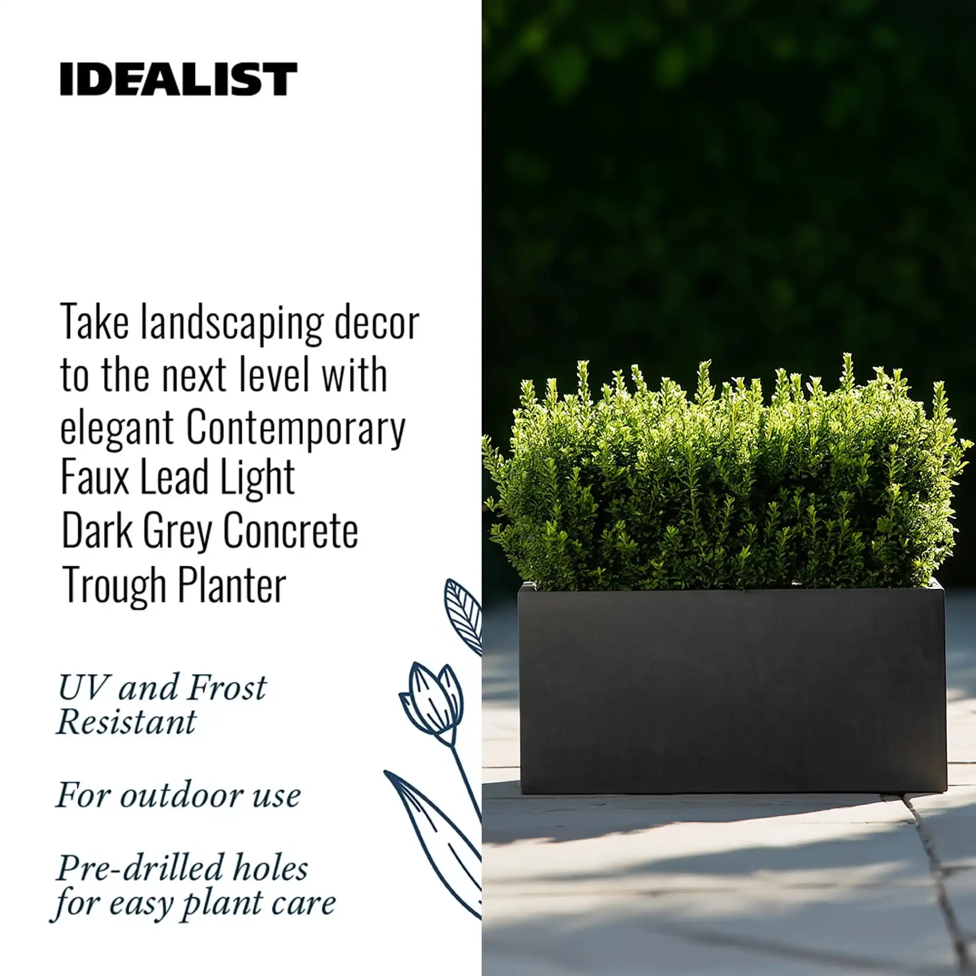 IDEALIST Lite Contemporary Light Concrete High Trough Planter Set