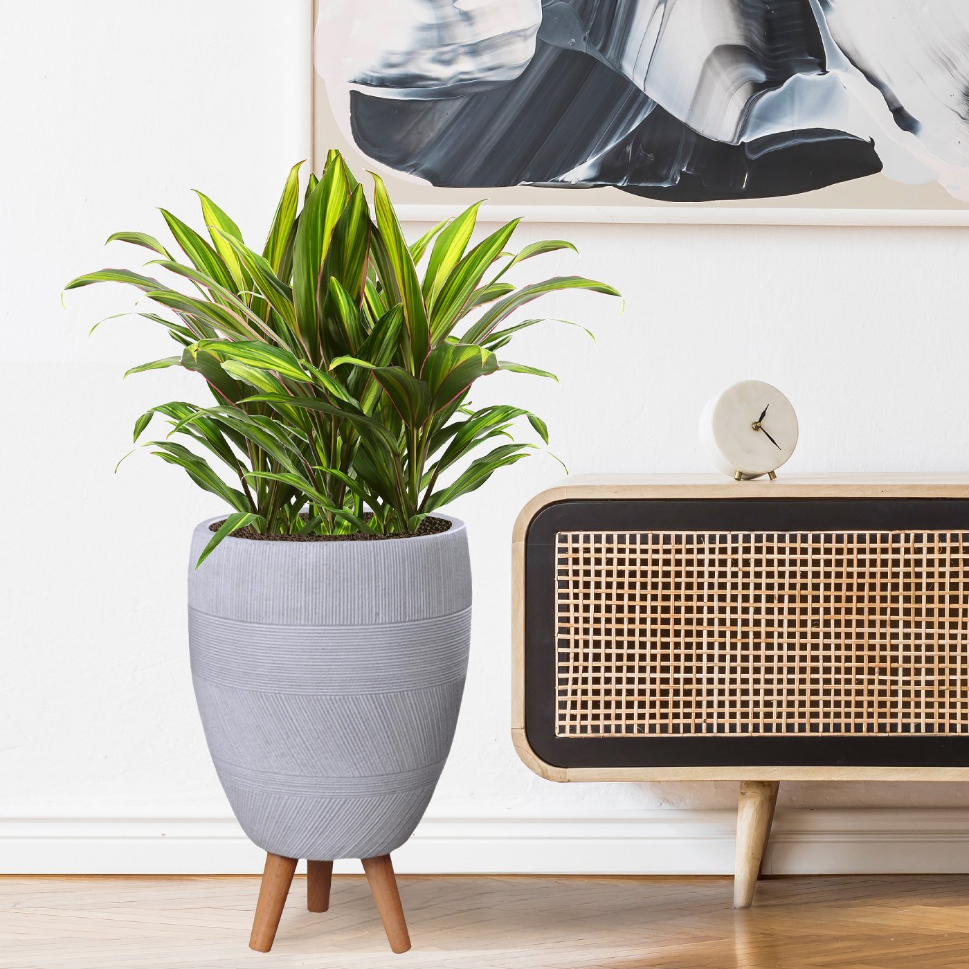 IDEALIST Lite Striped Egg Planter on Legs, Round Pot Plant Stand Indoor
