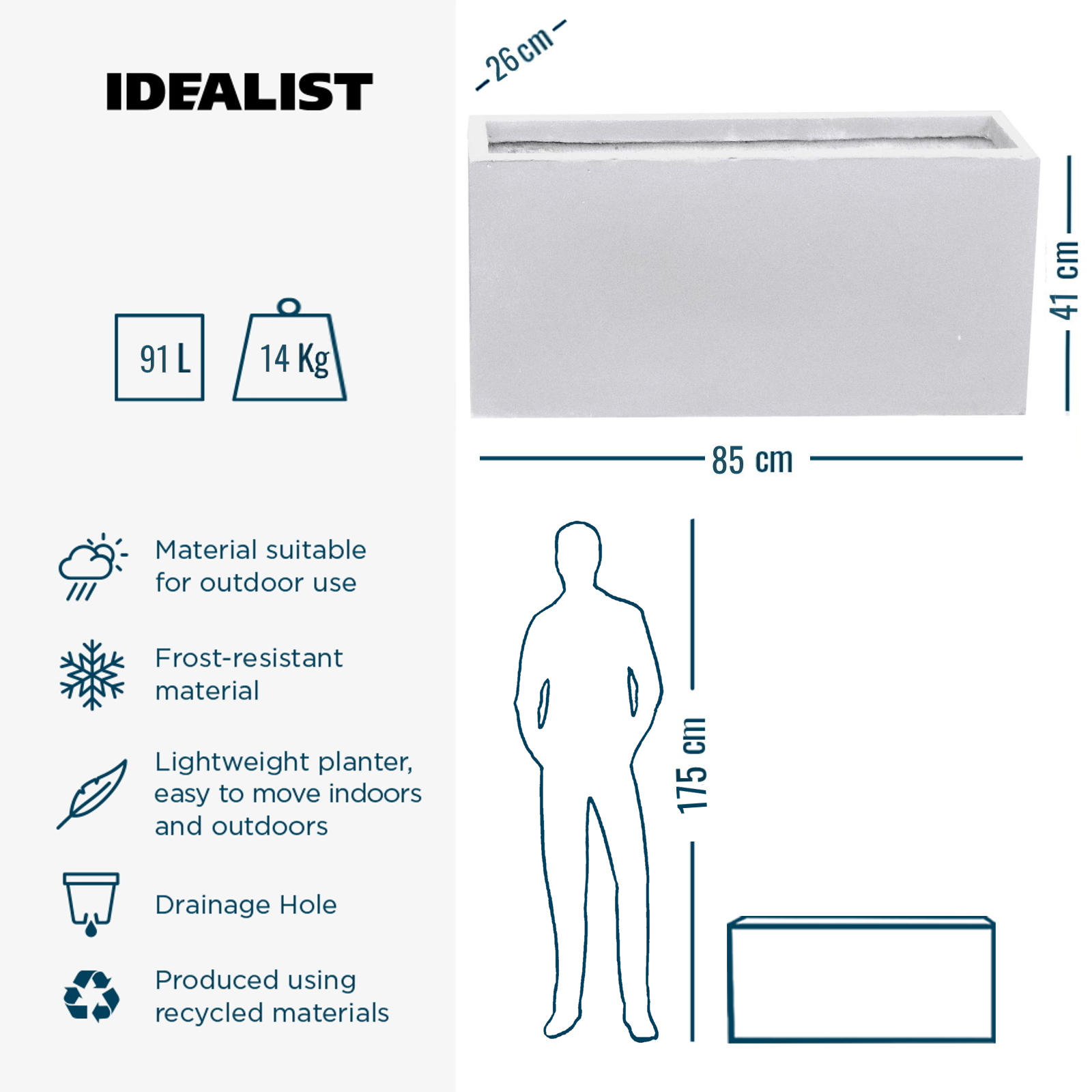 IDEALIST Lite Contemporary Light Concrete High Trough Planter