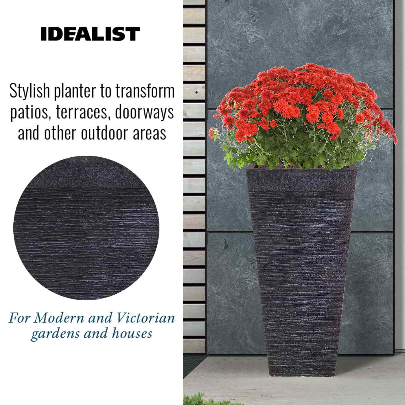 IDEALIST Lite Ribbed Light Concrete Tapered Planter