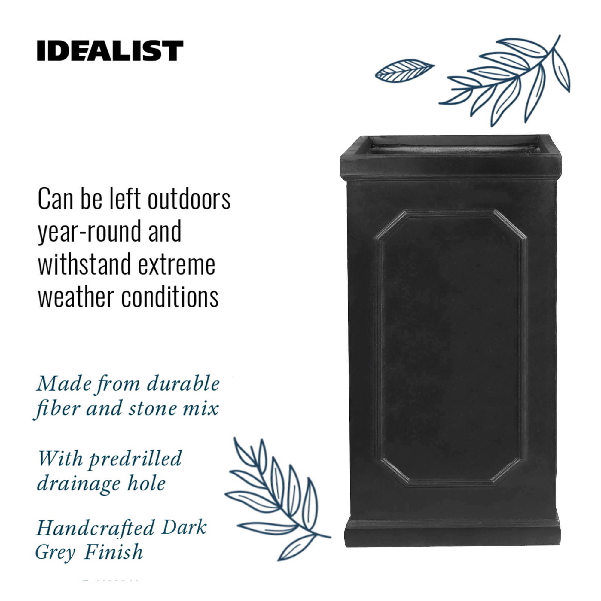 IDEALIST Lite Faux Lead Chelsea Light Concrete Tall Square Planter