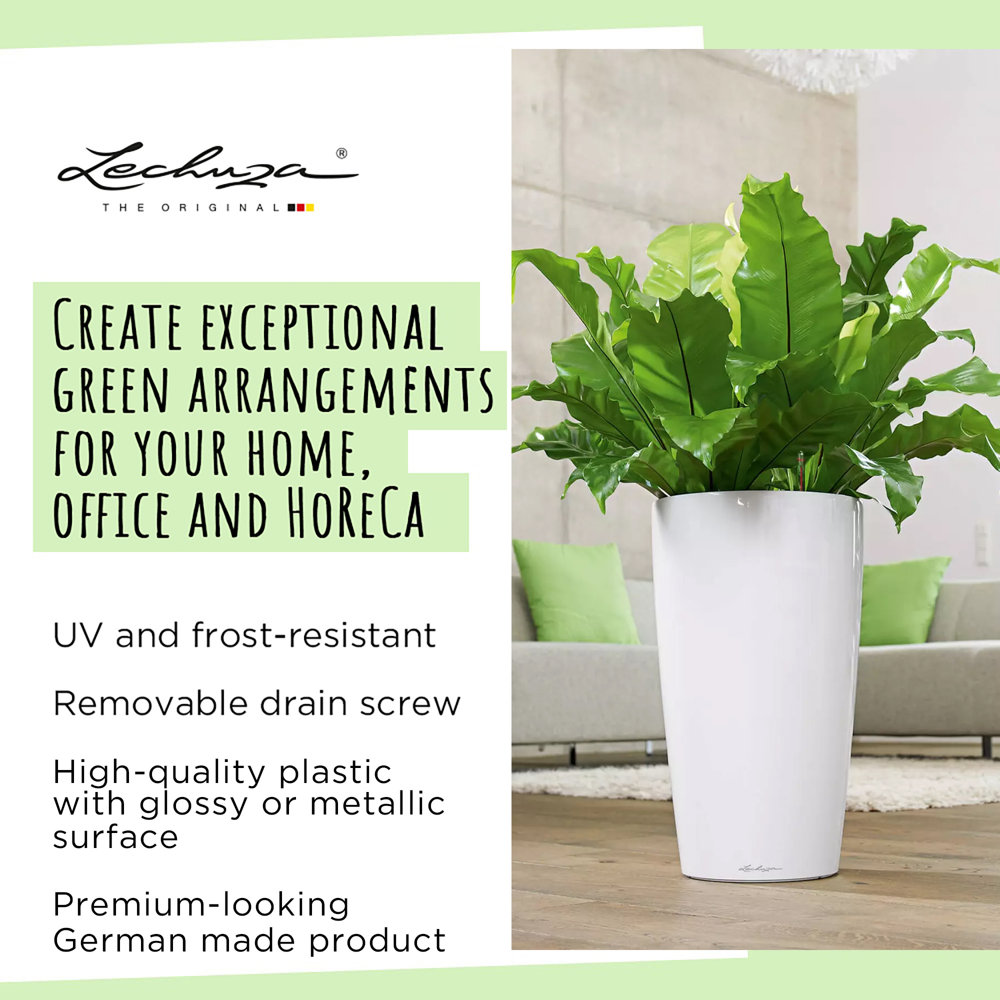 LECHUZA Rondo Round Tall Poly Resin Self-watering Planter