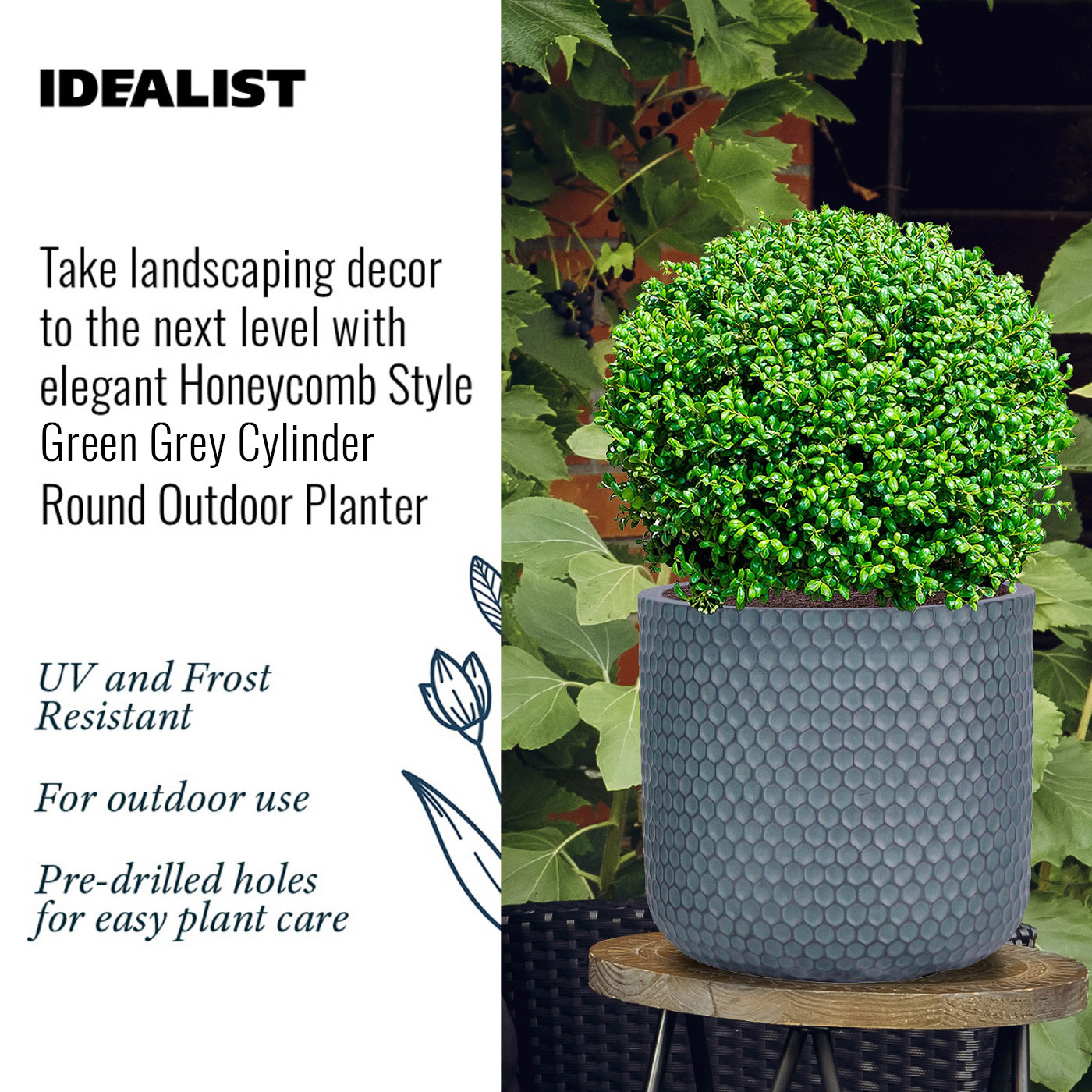 IDEALIST Lite Honeycomb Style Cylinder Round Outdoor Planter