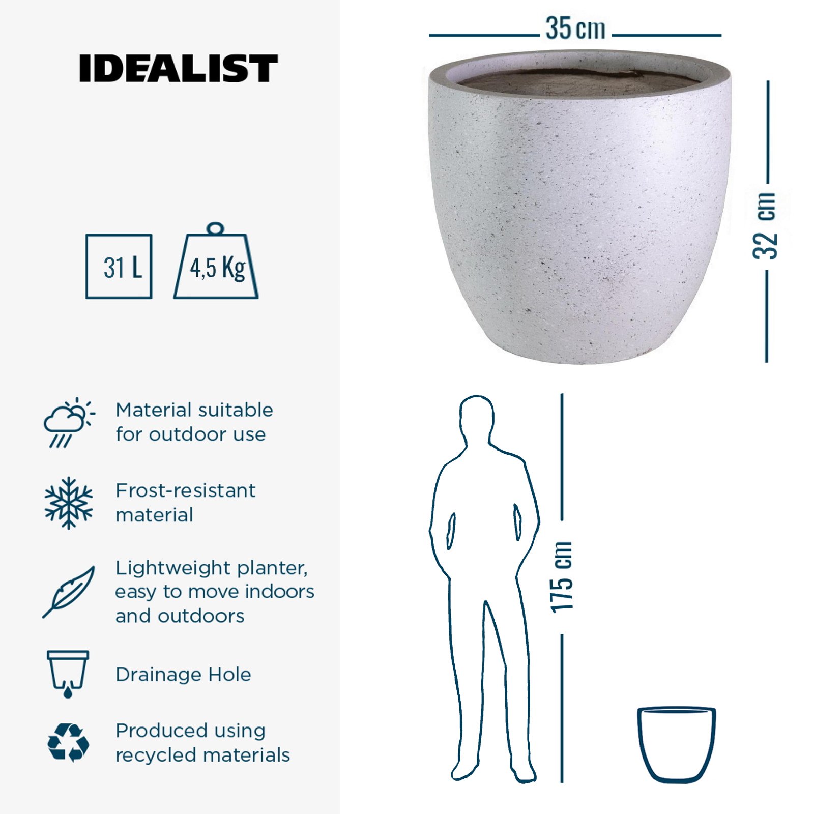 IDEALIST Lite Contemporary Light Concrete Egg Planter