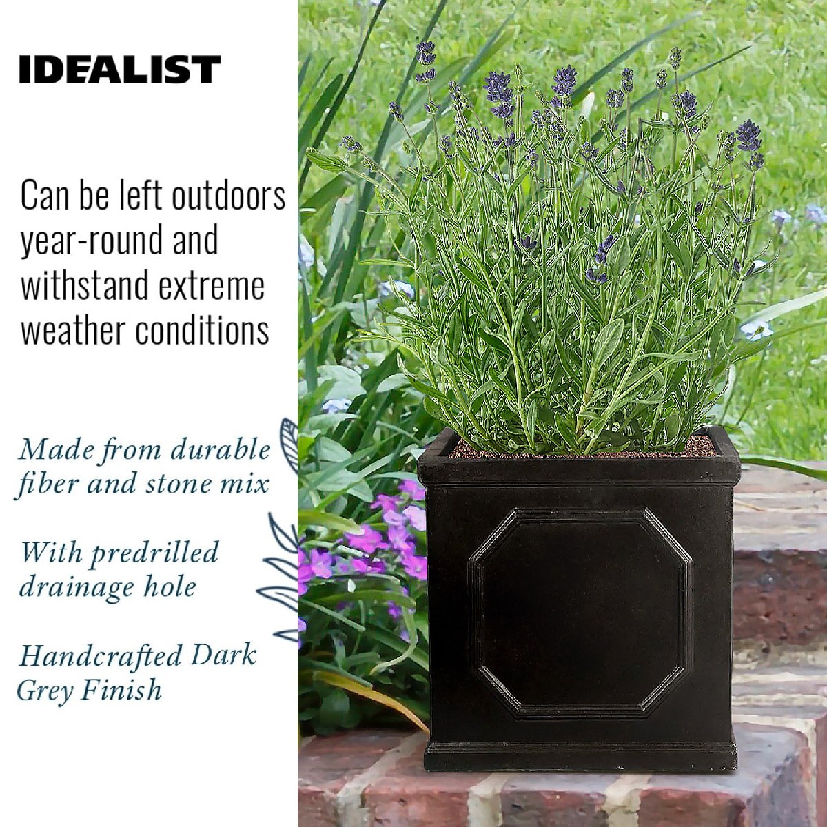 IDEALIST Lite Faux Lead Chelsea Box Square Light Concrete Planter