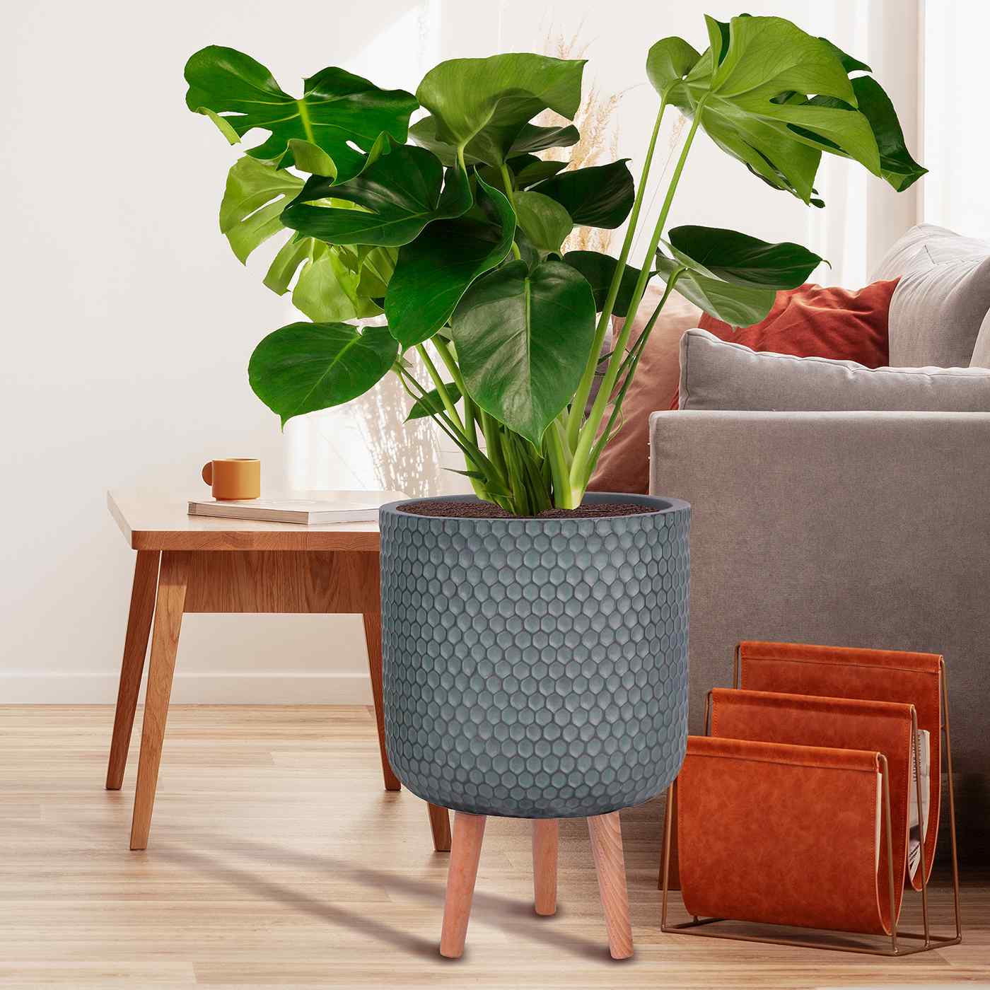 IDEALIST Lite Honeycomb Style Cylinder Planter on Legs, Round Pot Plant Stand Indoor