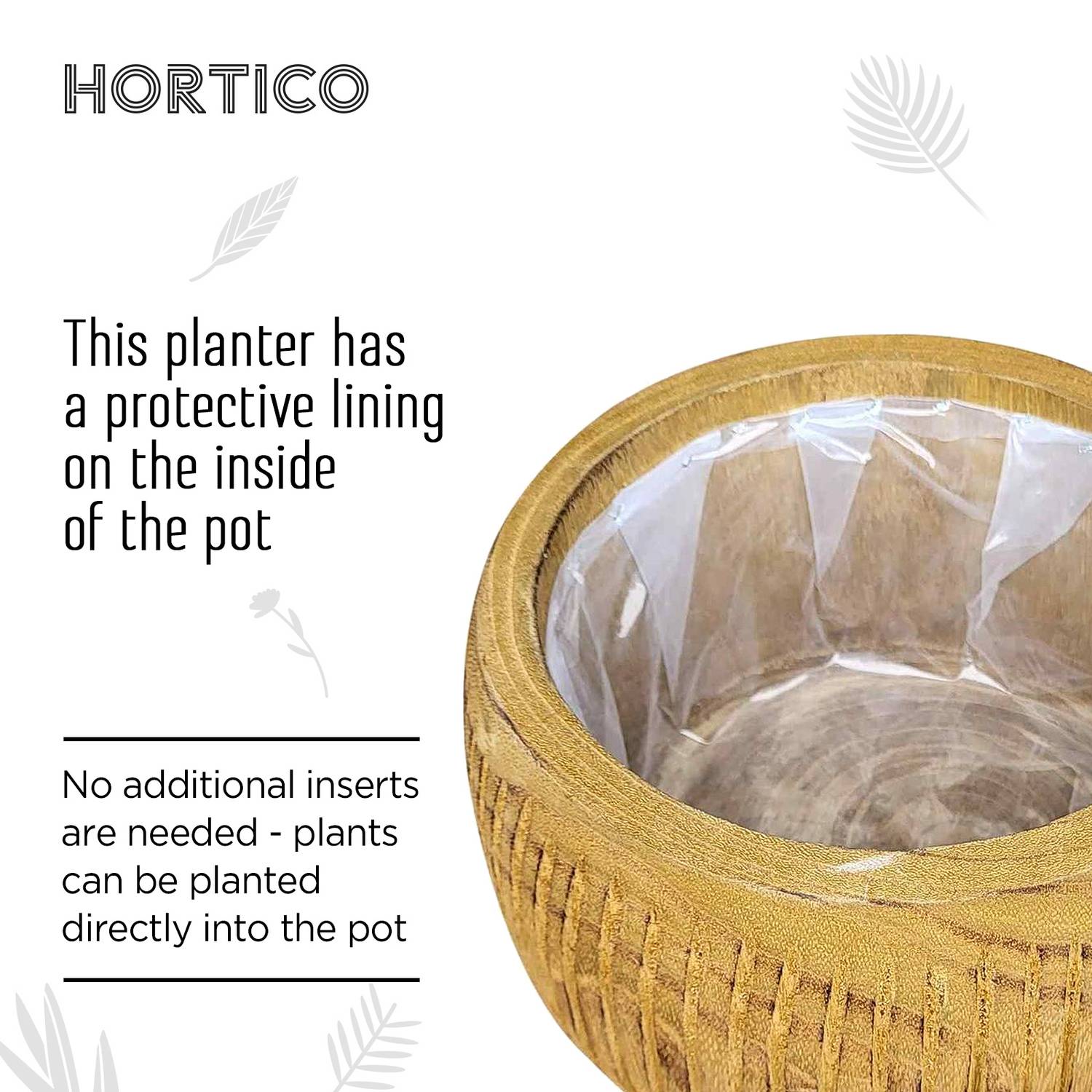 HORTICO RIBBED Wooden House Planter with Legs, Tall Indoor Plant Pot Stand with Waterproof Liner