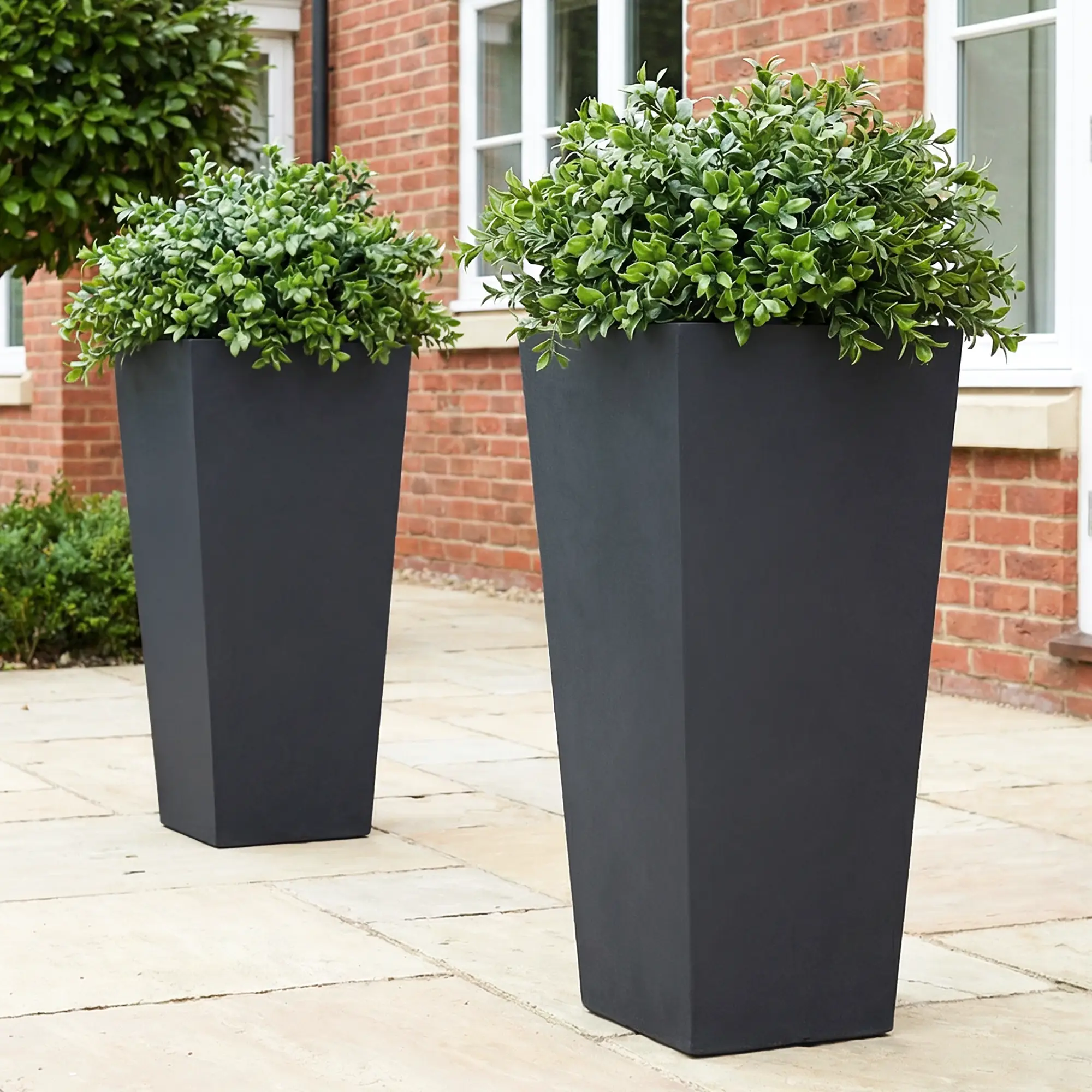 Set of IDEALIST Lite Light Concrete Garden Tall Planters, Outdoor Plant Pots with Tapered Shape